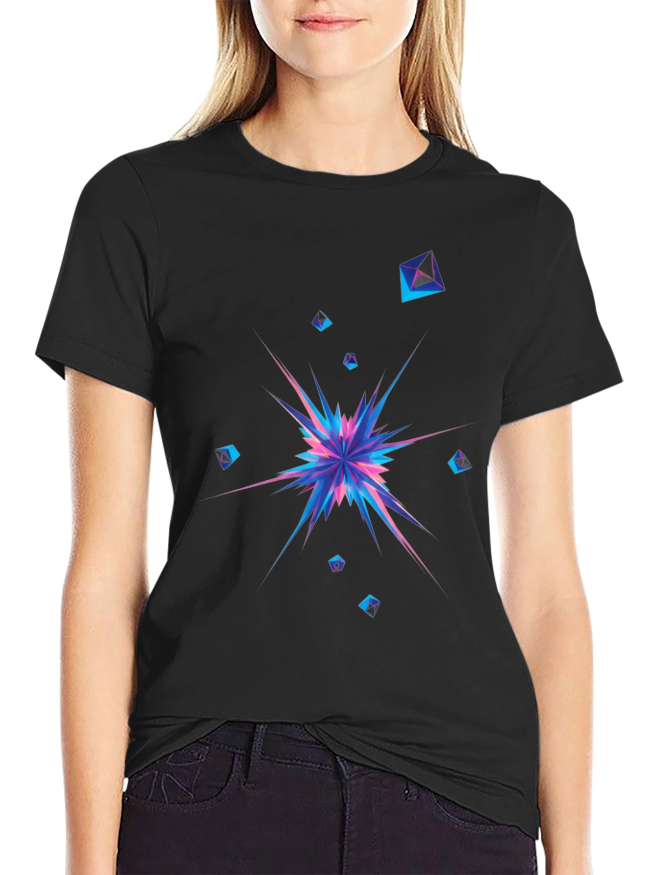 Abstract Geometric Burst Mens Black T-Shirt