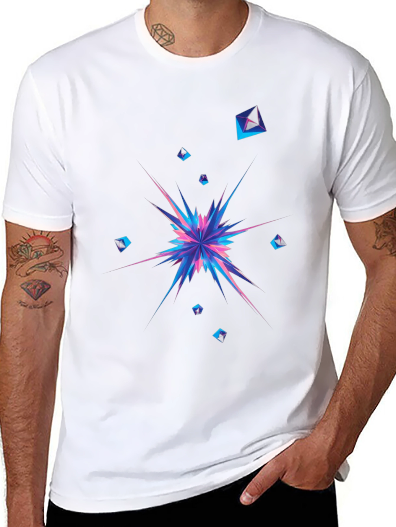 Abstract Geometric Burst Mens Black T-Shirt