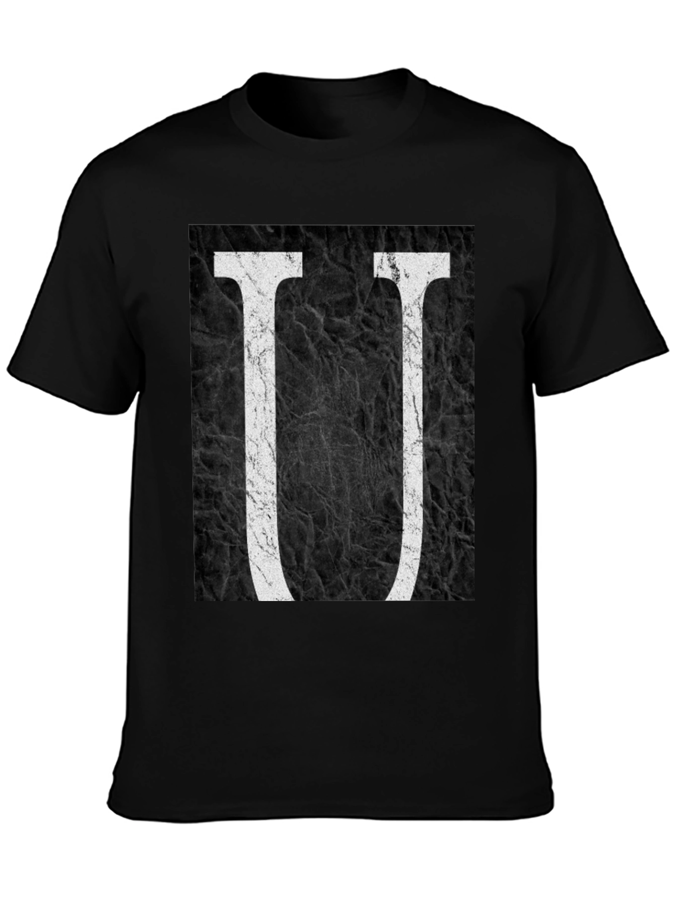 Abstract Letter U Graphic Black T-Shirt