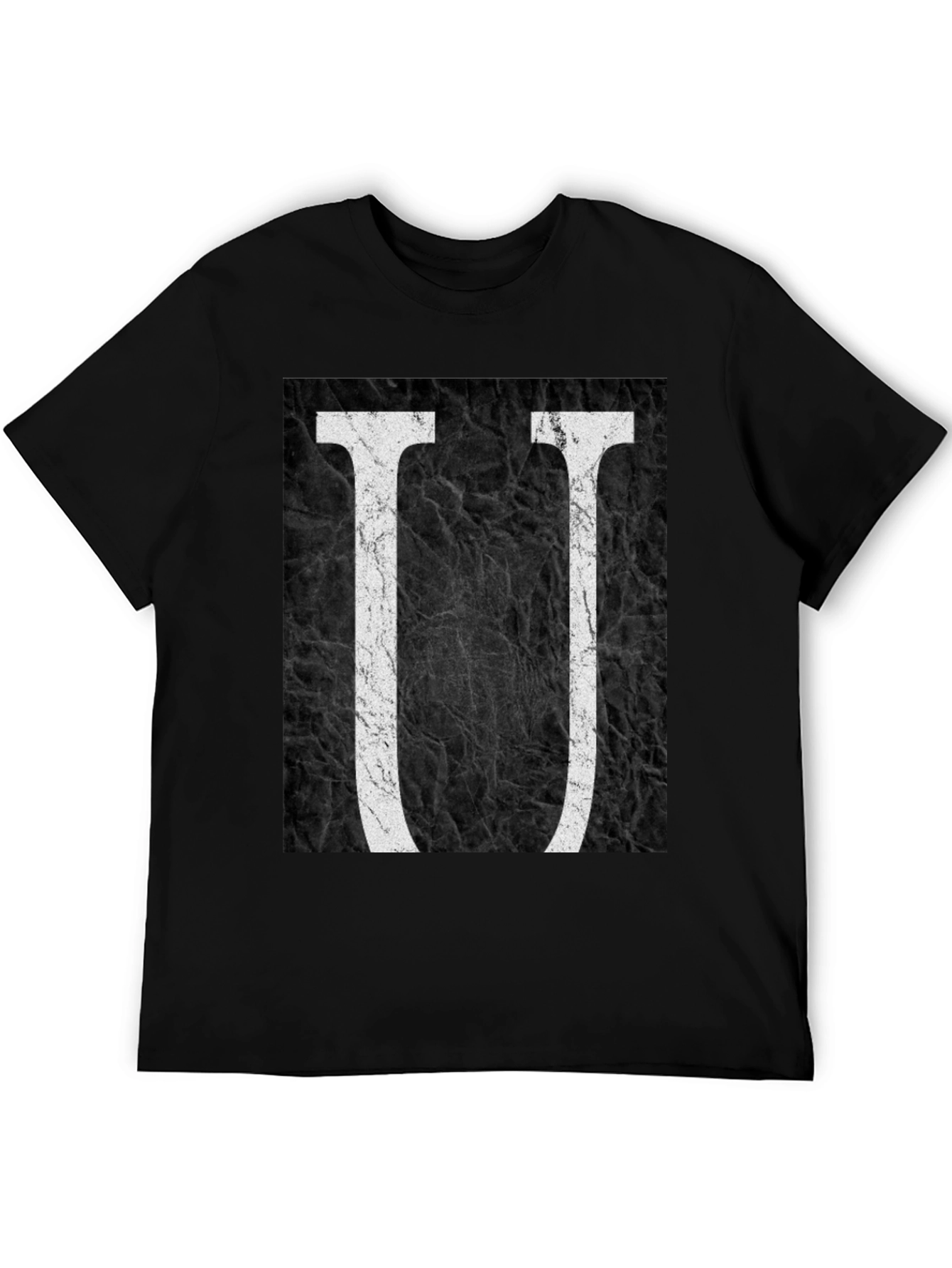 Abstract Letter U Graphic Black T-Shirt
