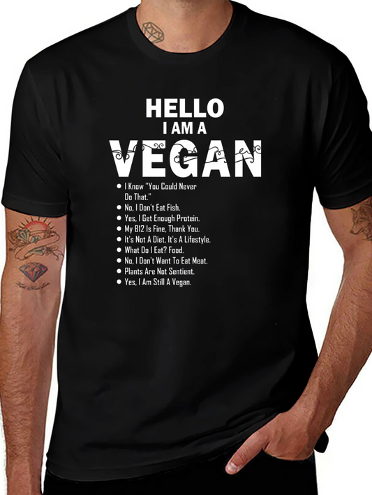 Vegan T-Shirt - Hello I Am Vegan Funny Vegetarian Tee