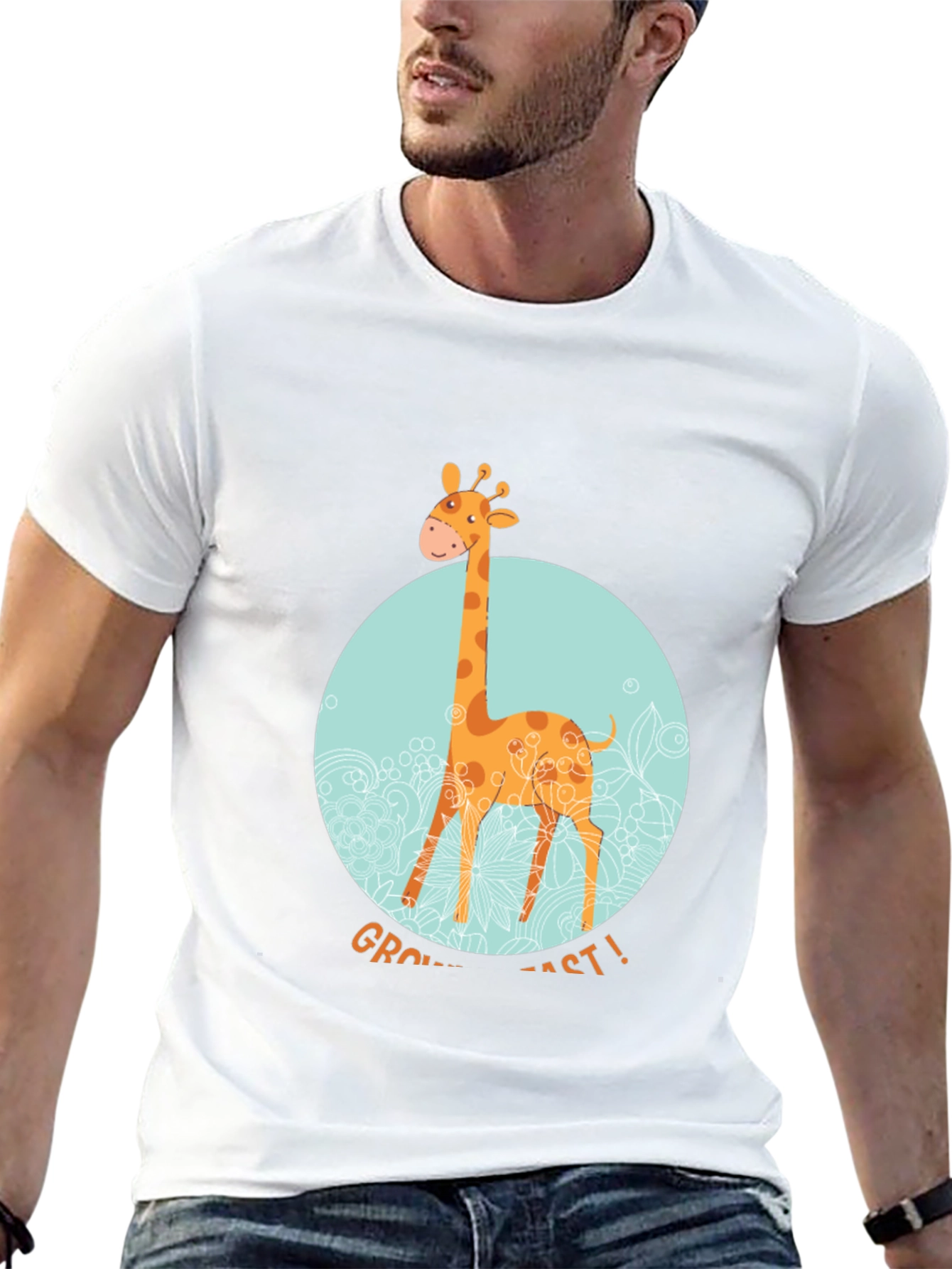 Giraffe Grow Fast! Black Graphic T-Shirt