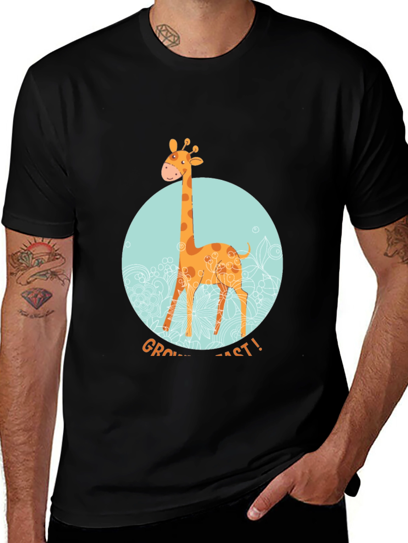 Giraffe Grow Fast! Black Graphic T-Shirt