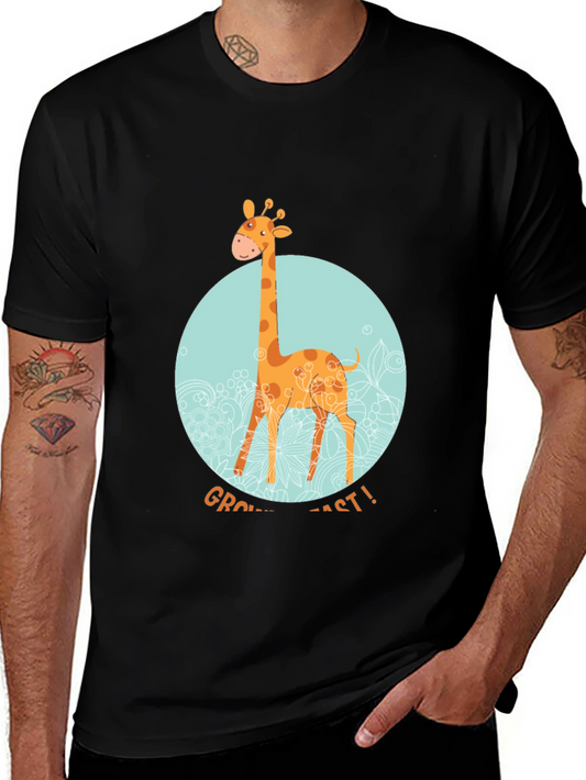 Giraffe Grow Fast! Black Graphic T-Shirt