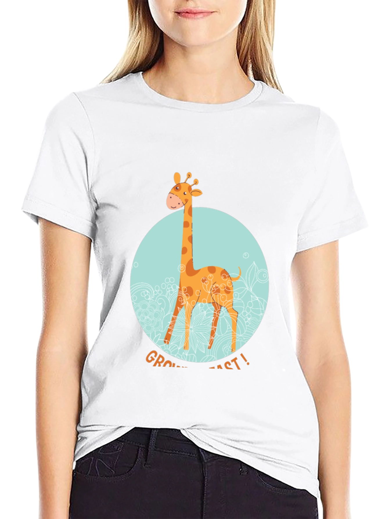 Giraffe Grow Fast! Black Graphic T-Shirt