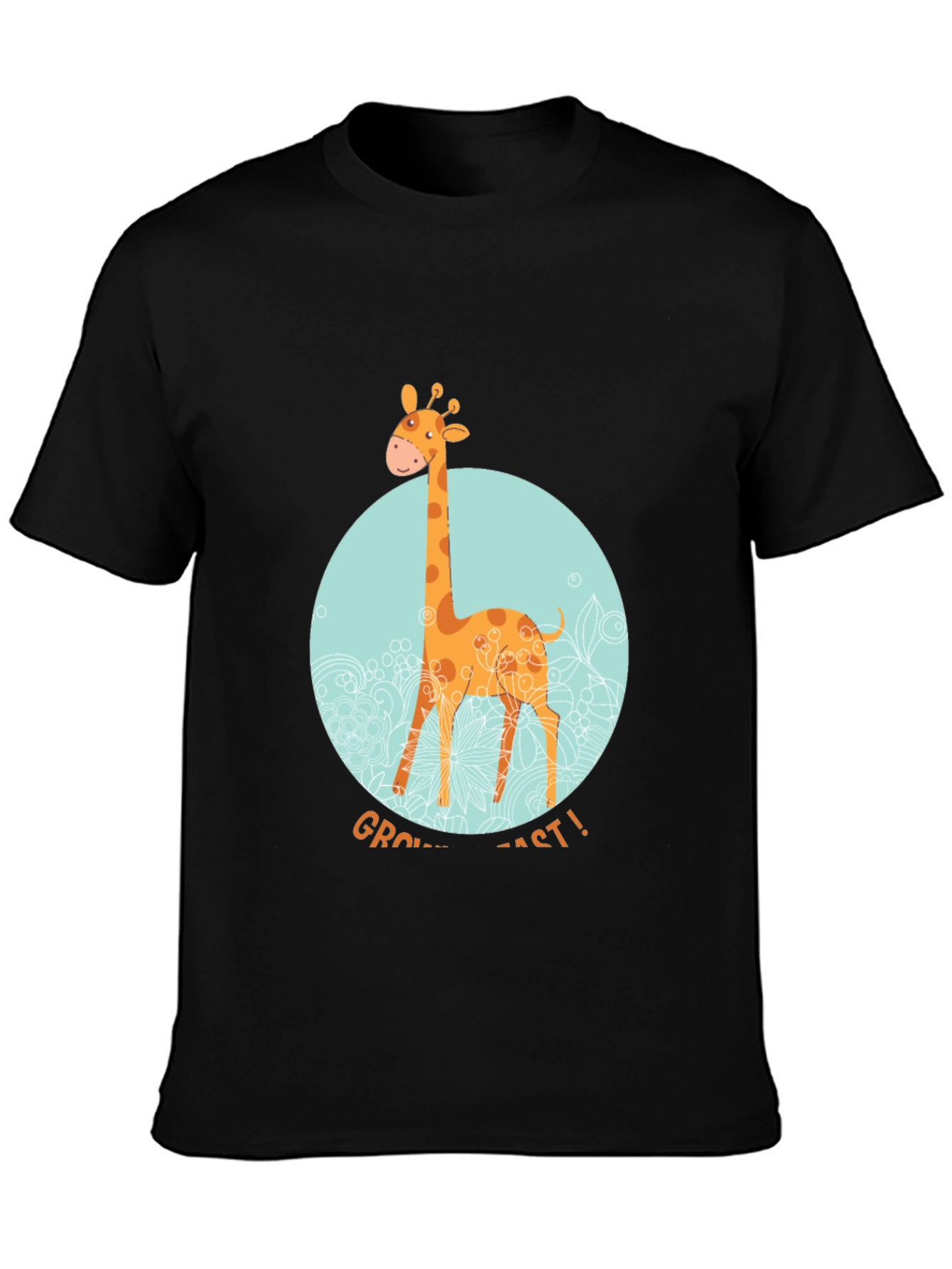 Giraffe Grow Fast! Black Graphic T-Shirt