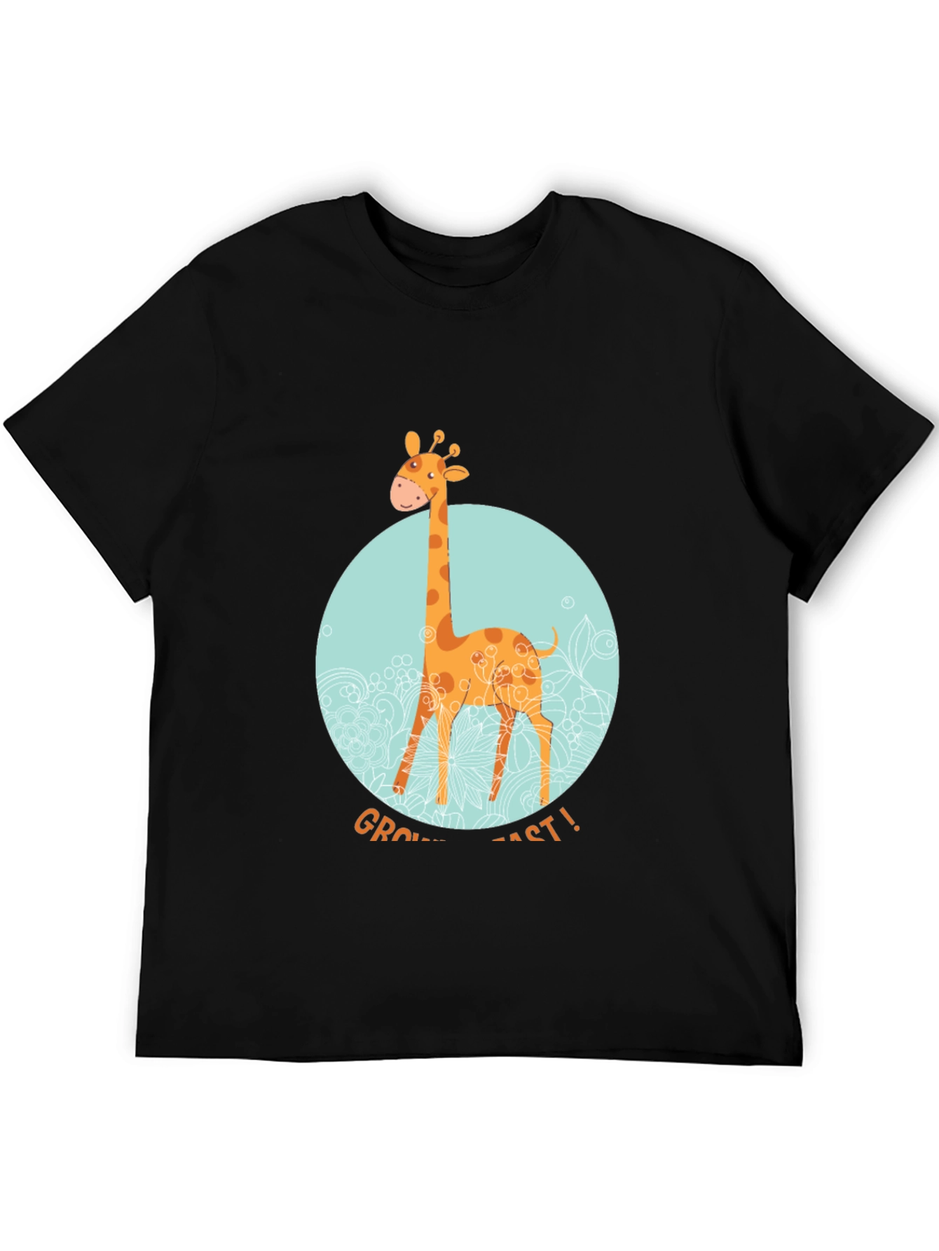 Giraffe Grow Fast! Black Graphic T-Shirt