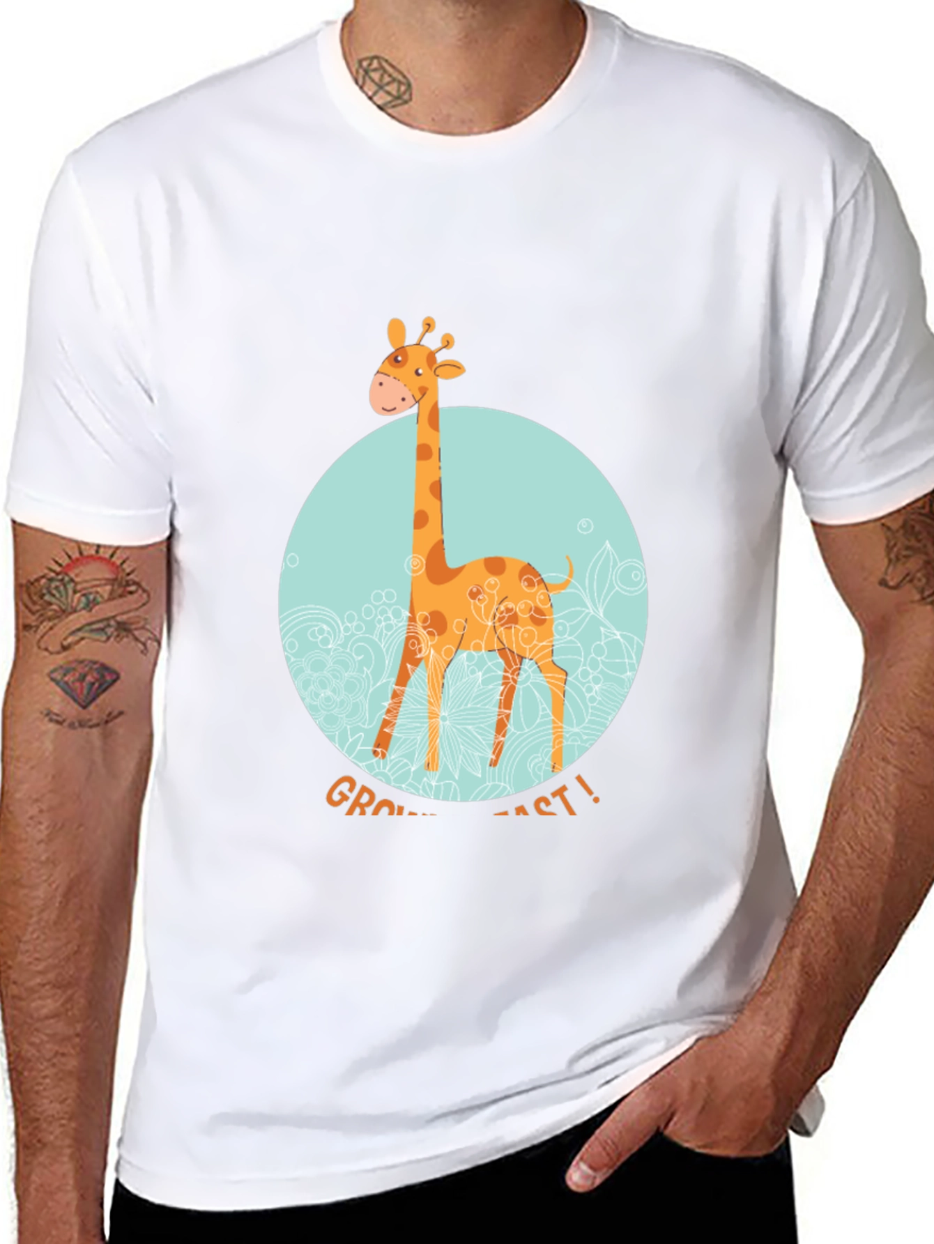 Giraffe Grow Fast! Black Graphic T-Shirt
