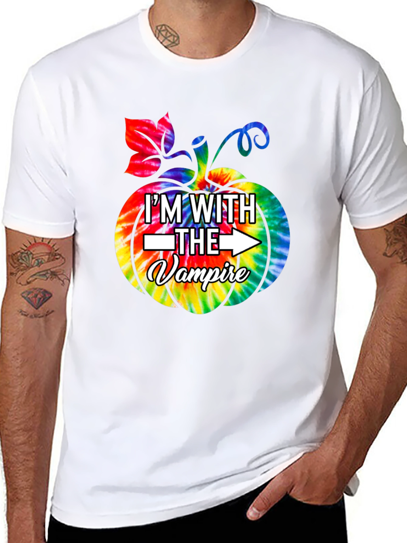 Im With The Vampire Tie Dye Pumpkin Graphic Tee