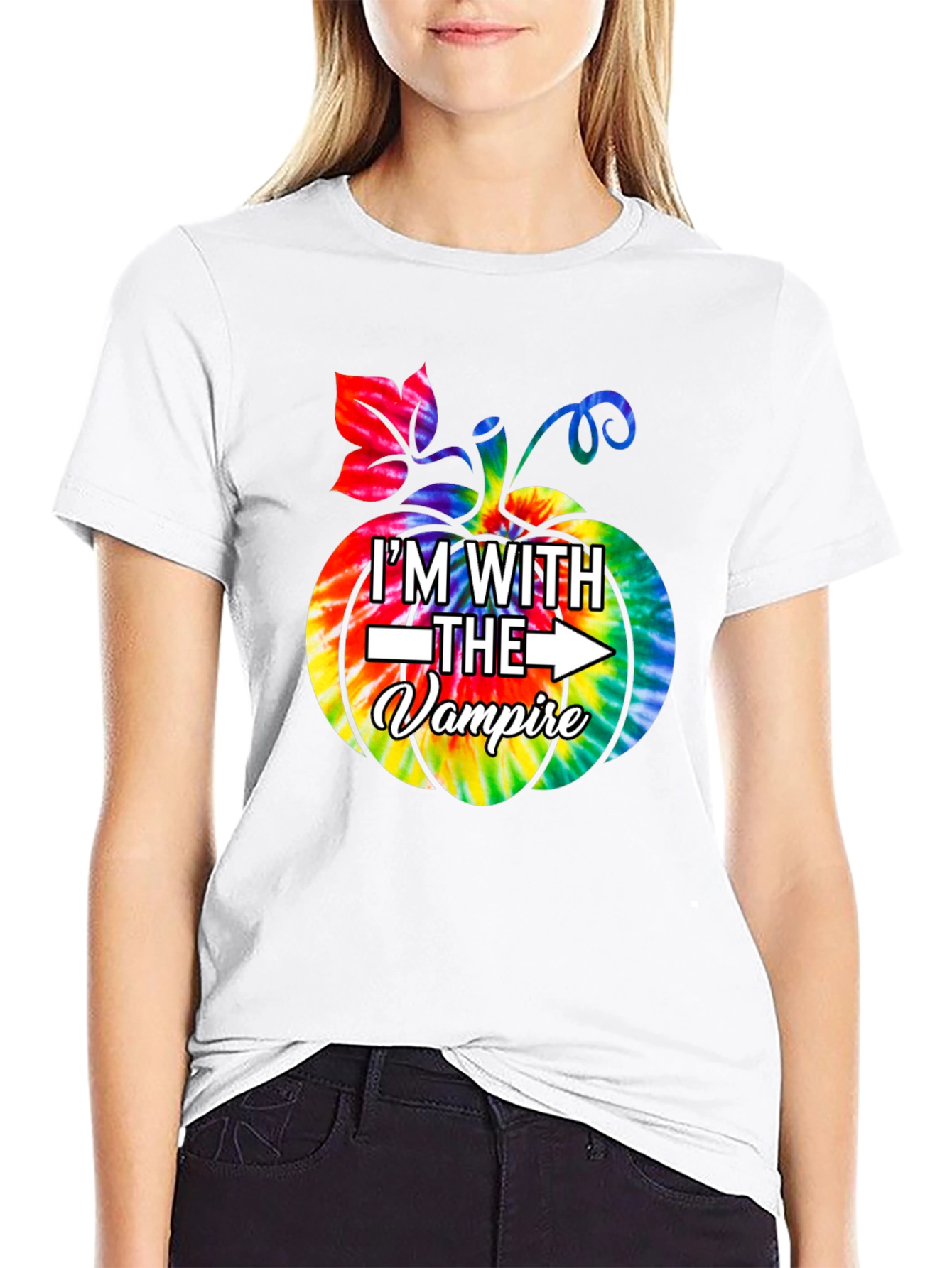 Im With The Vampire Tie Dye Pumpkin Graphic Tee