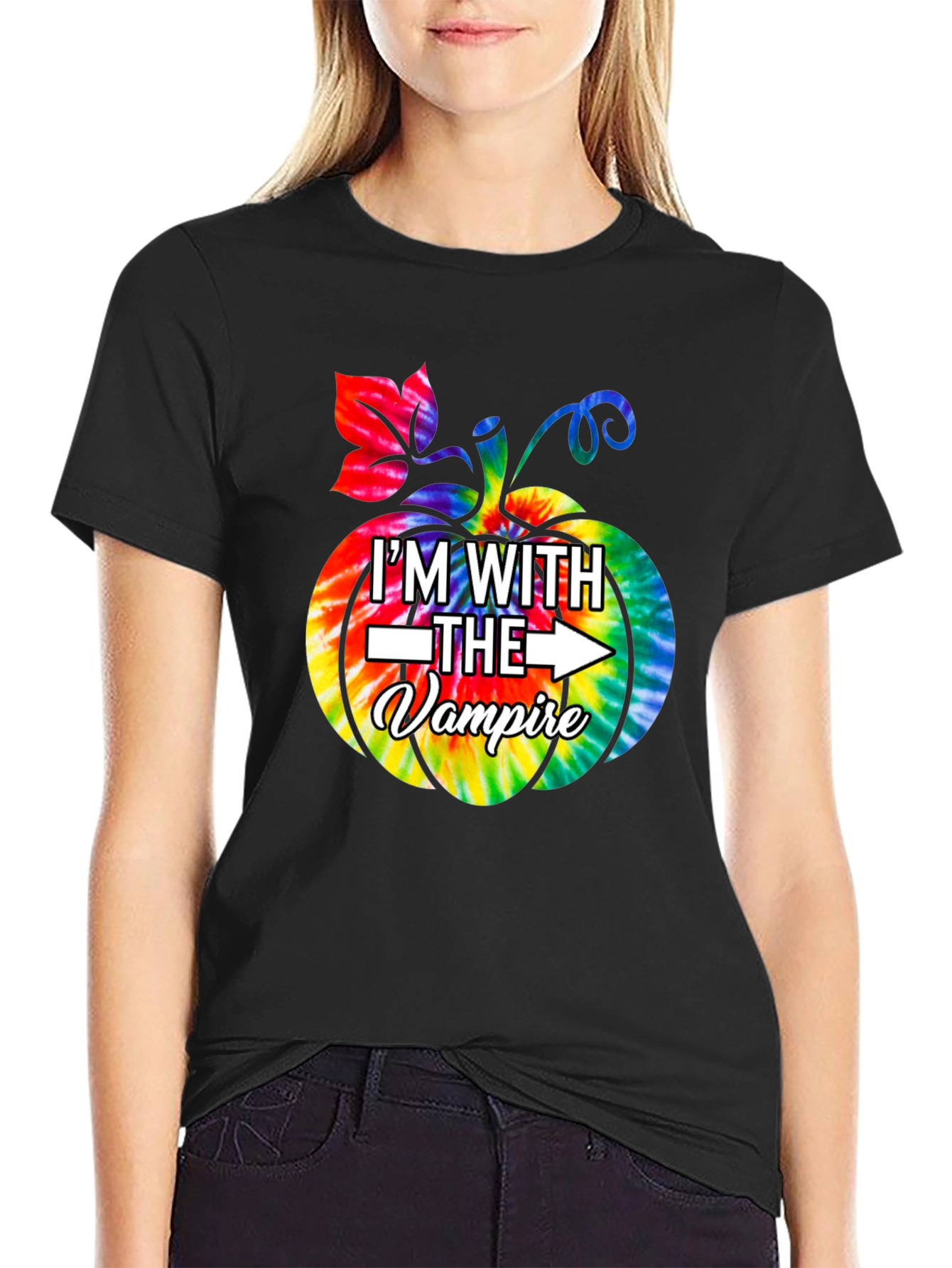 Im With The Vampire Tie Dye Pumpkin Graphic Tee