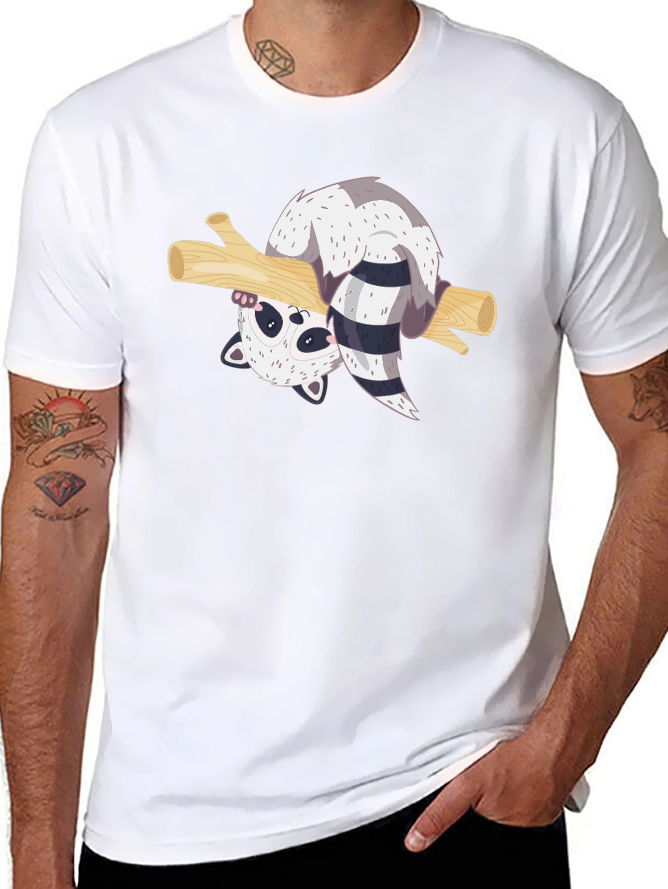 Cute Raccoon Branch Graphic T-Shirt