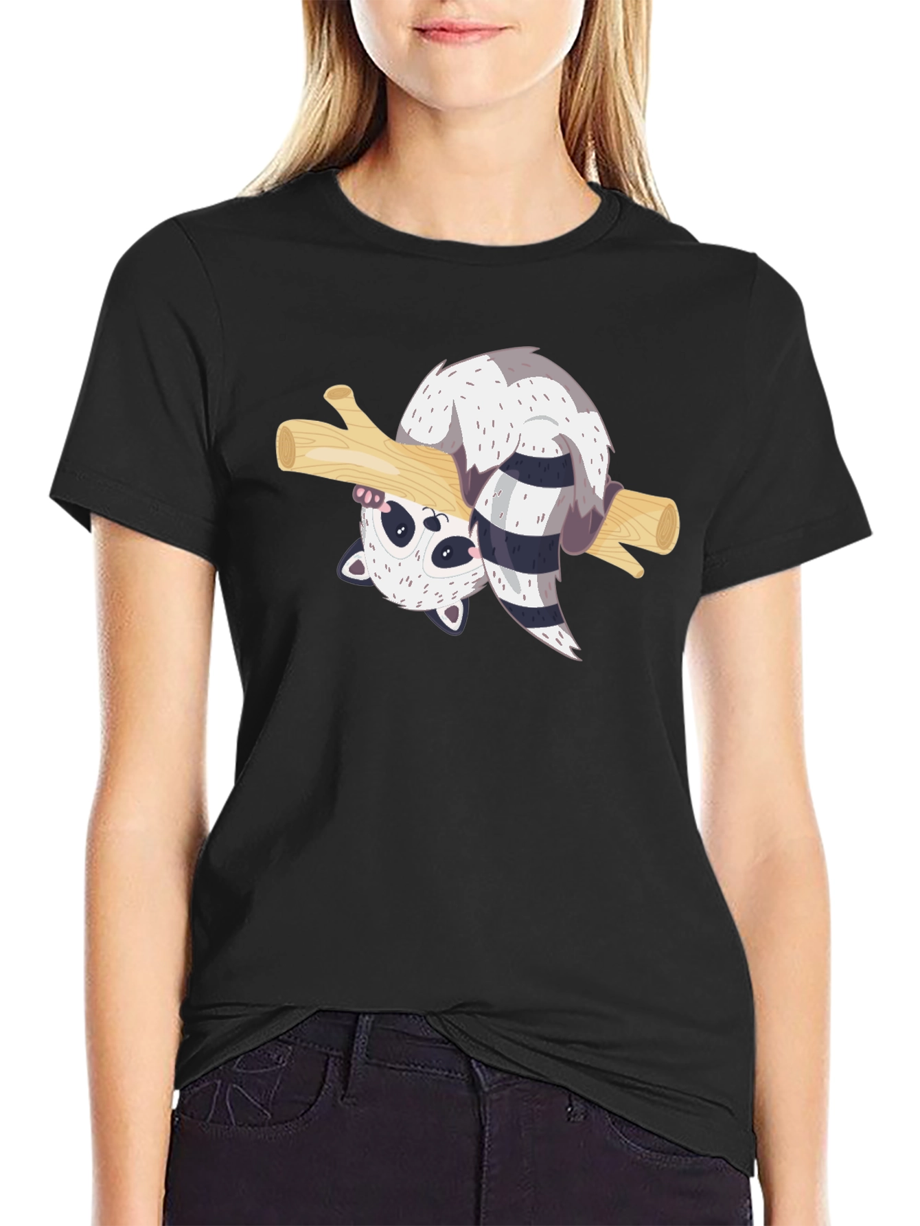 Cute Raccoon Branch Graphic T-Shirt