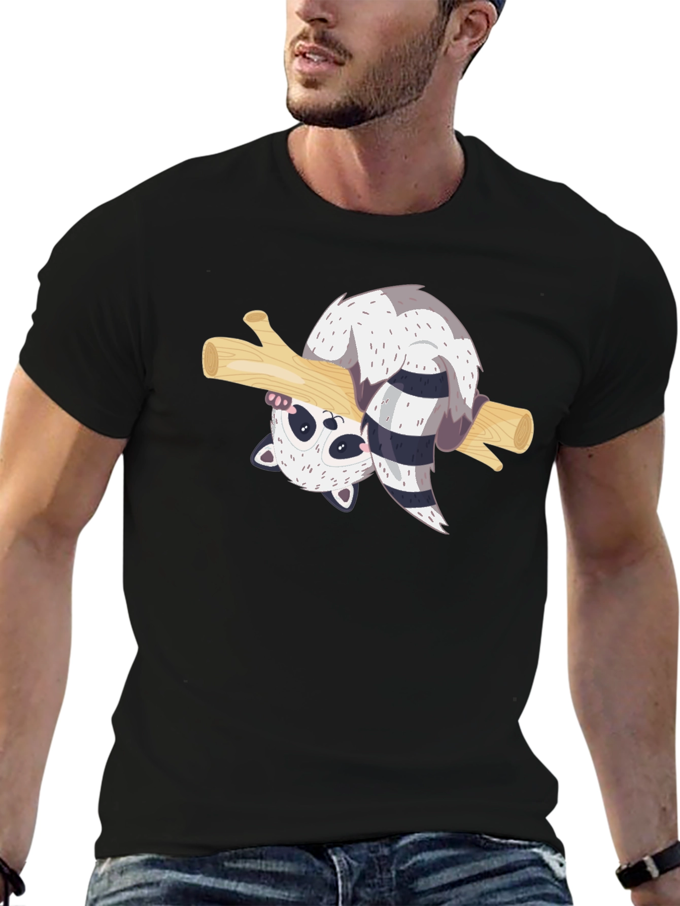 Cute Raccoon Branch Graphic T-Shirt