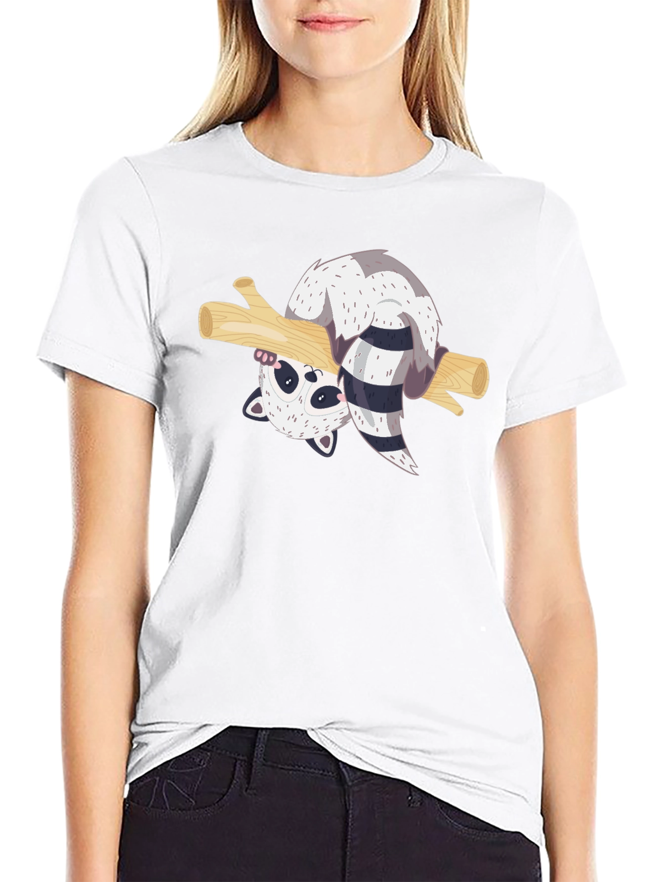 Cute Raccoon Branch Graphic T-Shirt