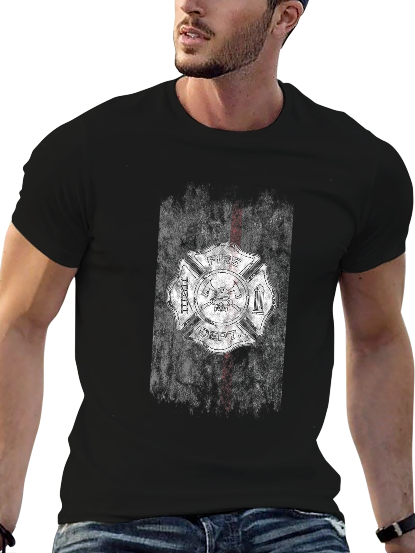Fire Dept. Thin Red Line Graphic T-Shirt