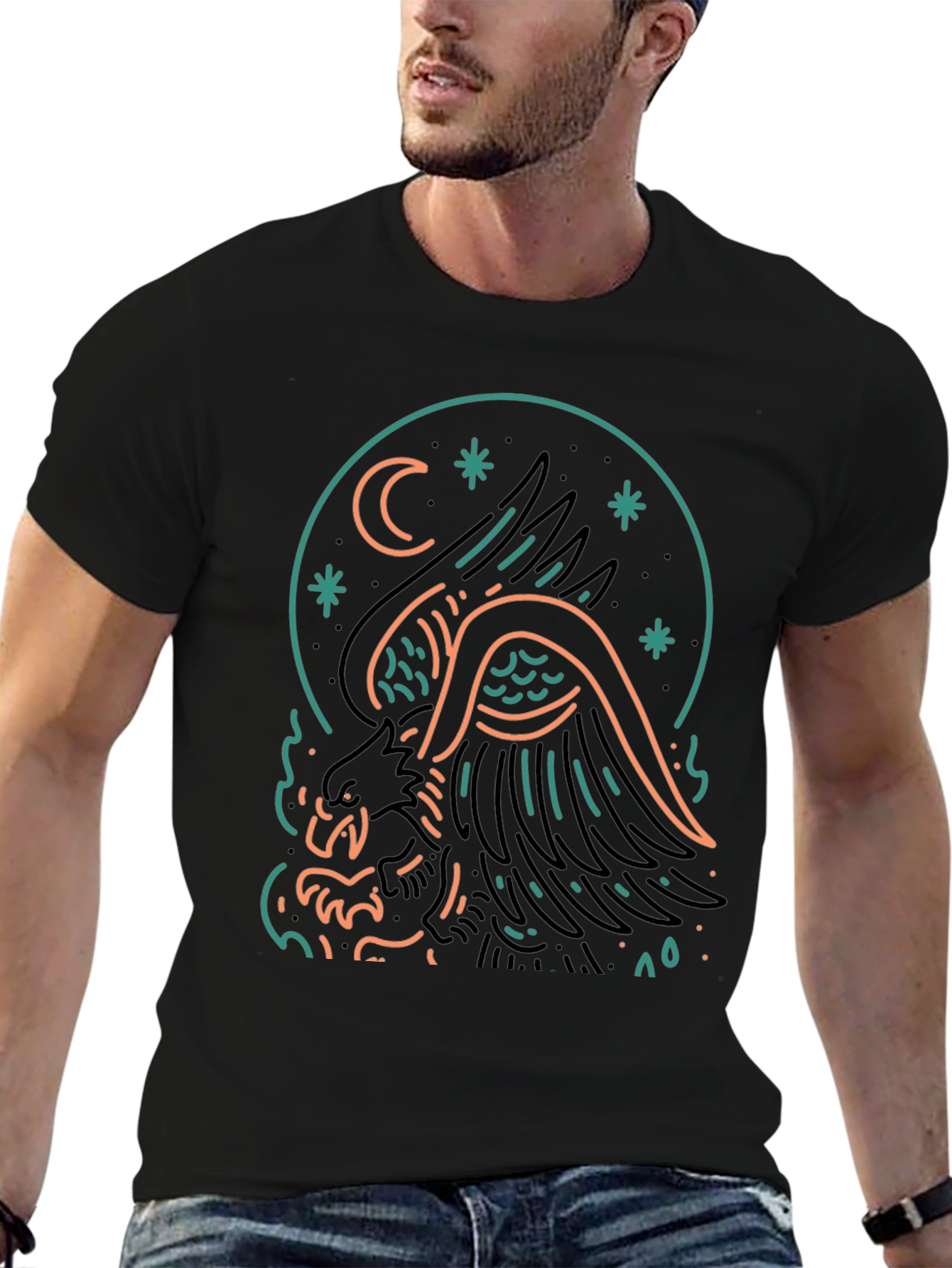 Mystic Griffin Graphic Tee - Black Cotton T-Shirt
