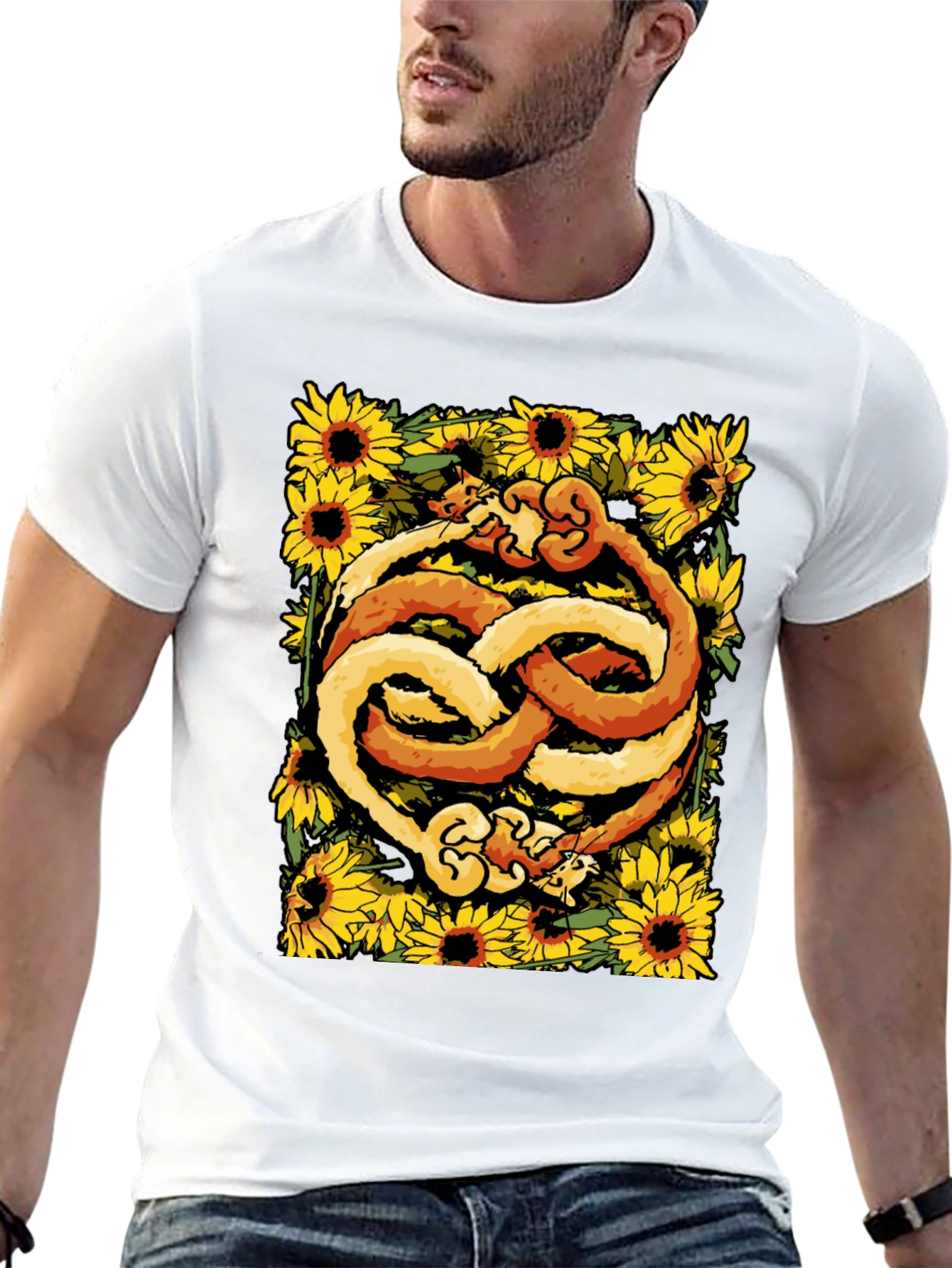 Yin Yang Cats Sunflower Graphic Tee