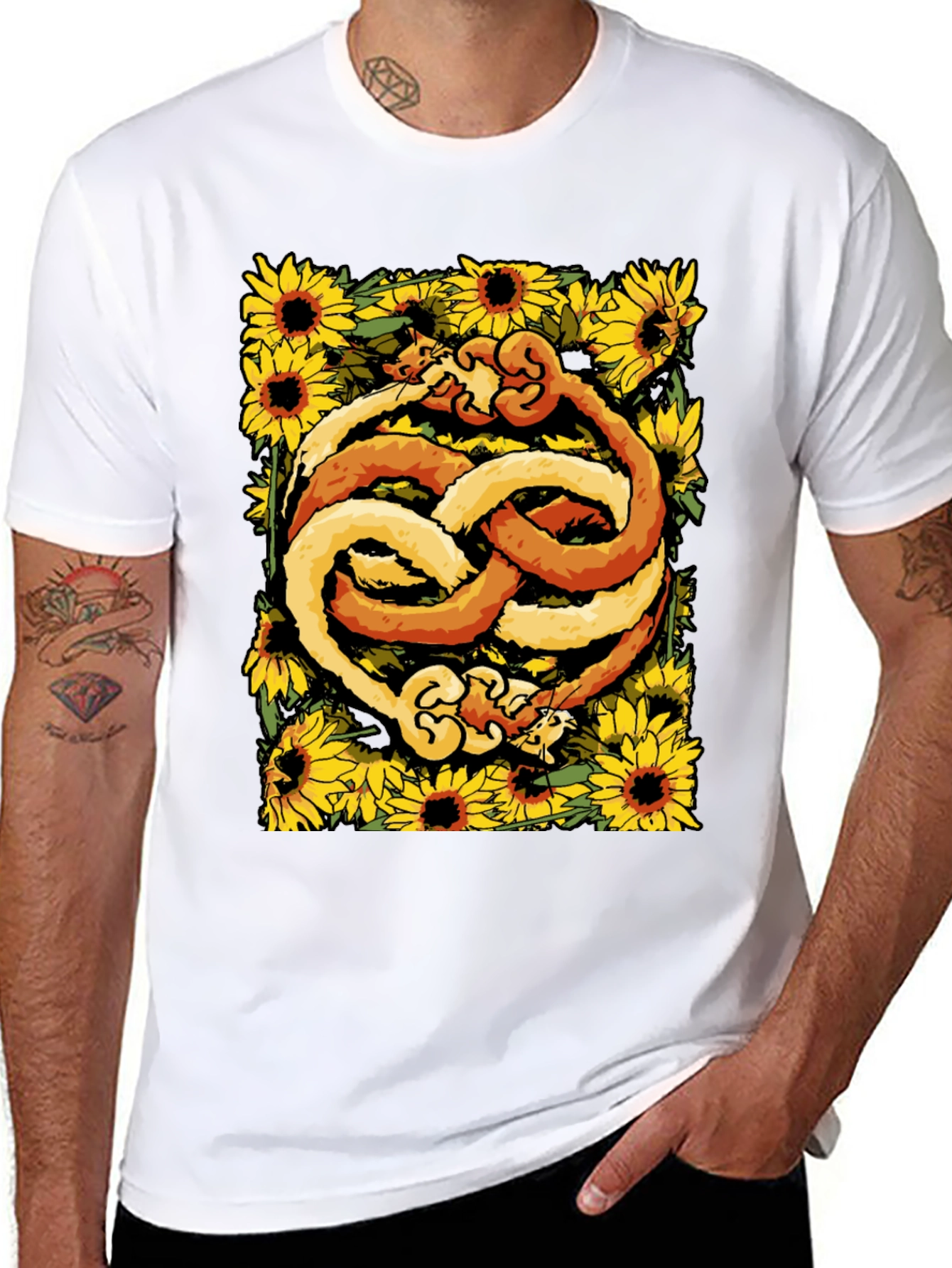 Yin Yang Cats Sunflower Graphic Tee