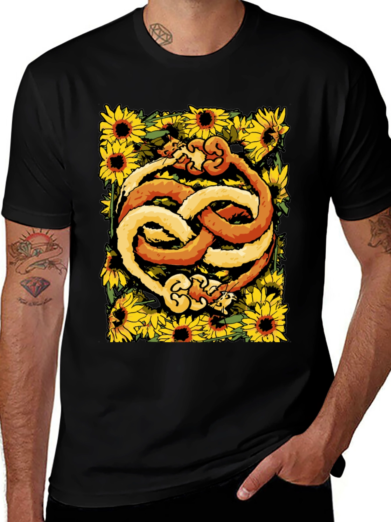 Yin Yang Cats Sunflower Graphic Tee