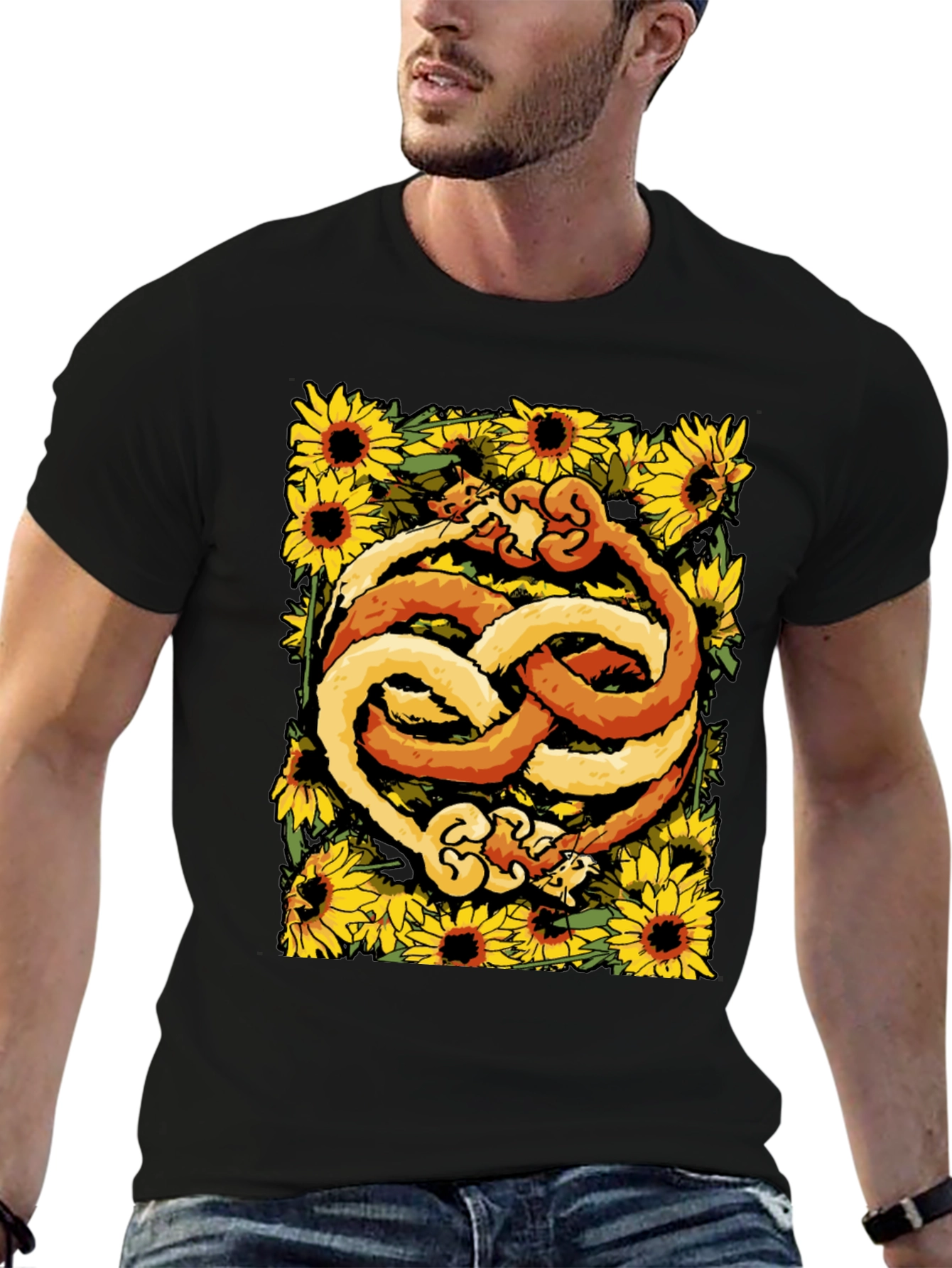 Yin Yang Cats Sunflower Graphic Tee