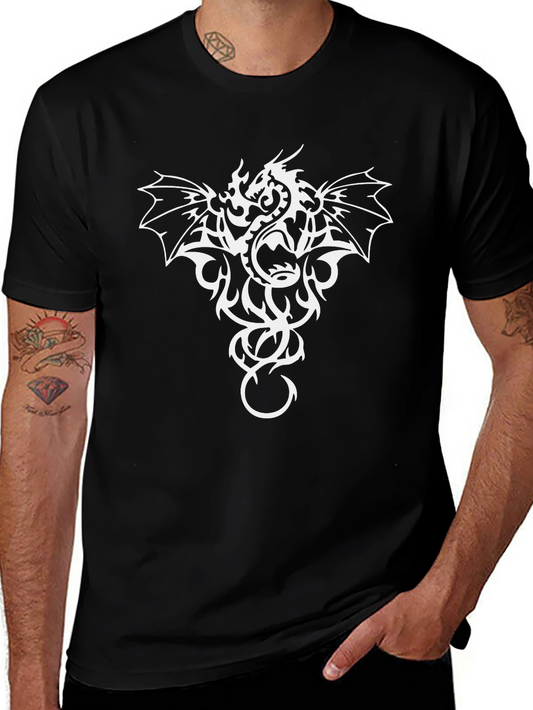 Dragon Graphic Tee - Black Cotton Casual Shirt