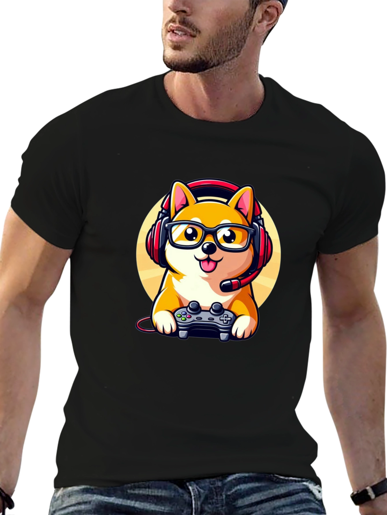 Gamer Dog T-Shirt: Shiba Inu with Headset
