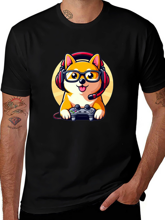 Gamer Dog T-Shirt: Shiba Inu with Headset