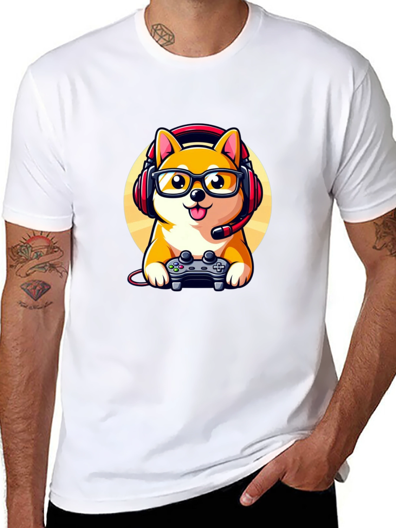 Gamer Dog T-Shirt: Shiba Inu with Headset