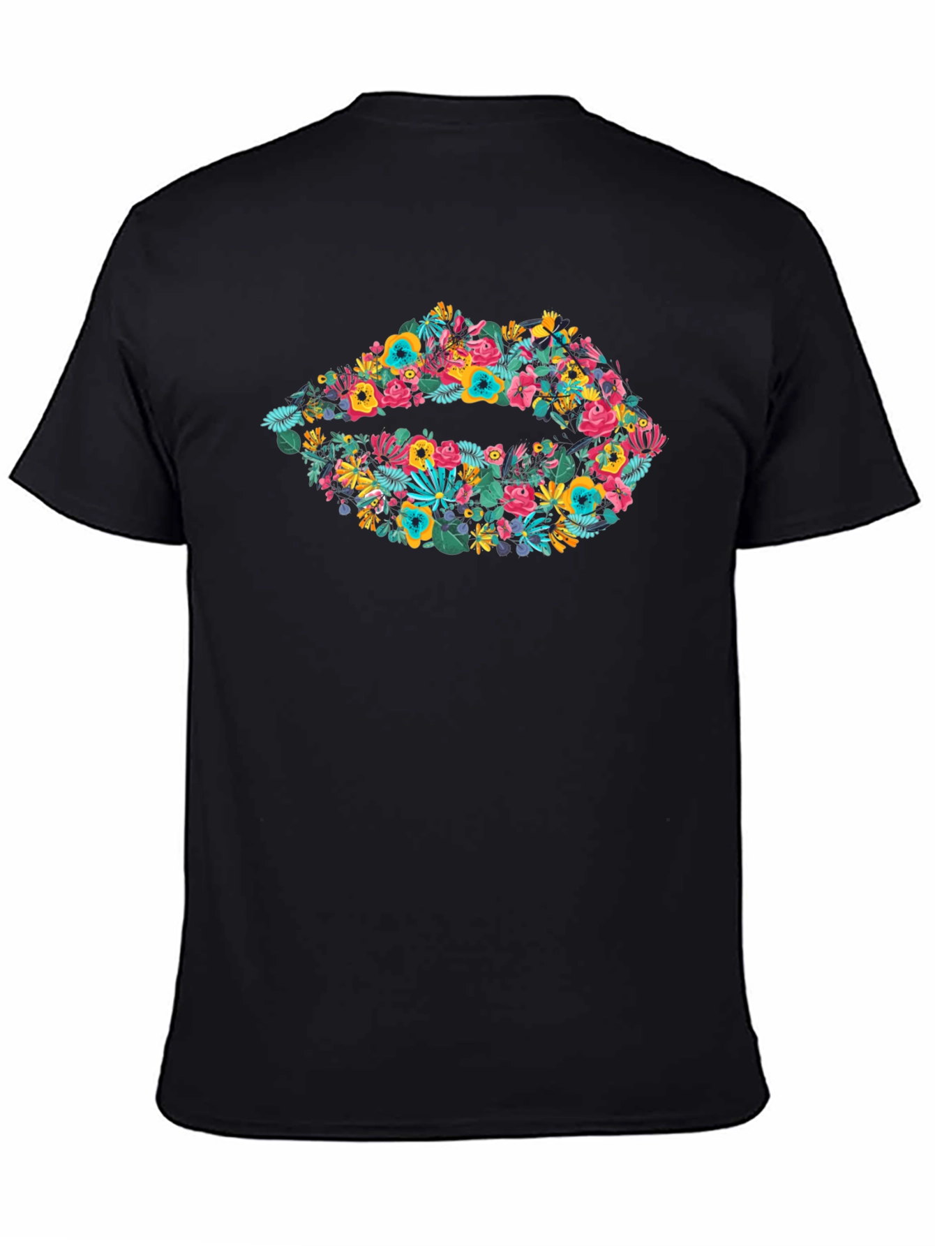 Floral Lips Graphic Black T-Shirt