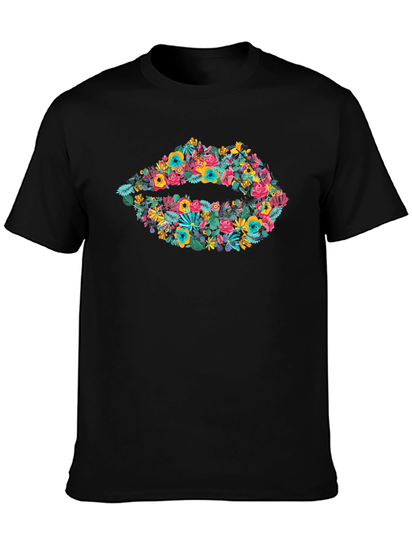 Floral Lips Graphic Black T-Shirt