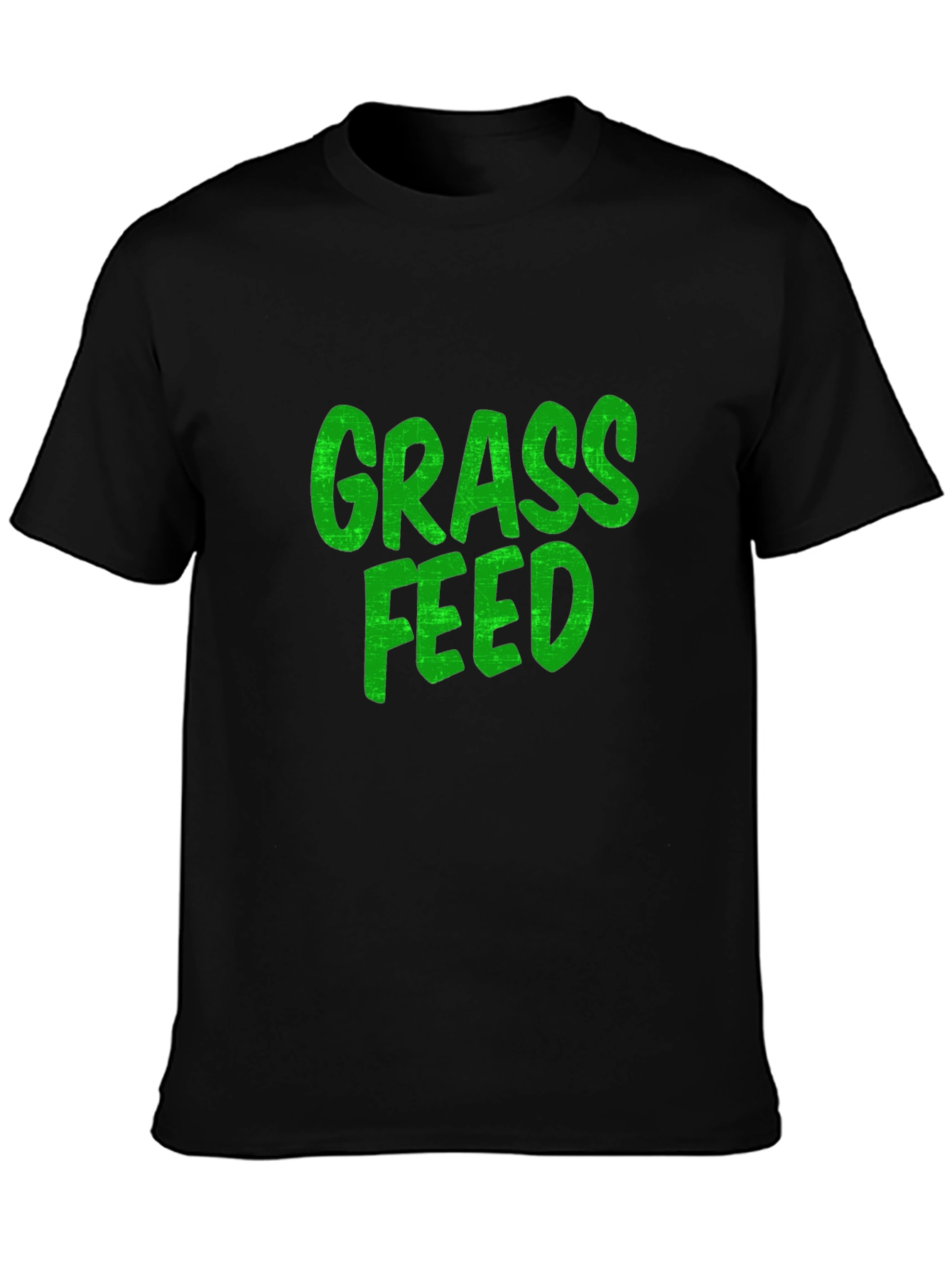 Grass Feed Green Text Black Cotton T-Shirt