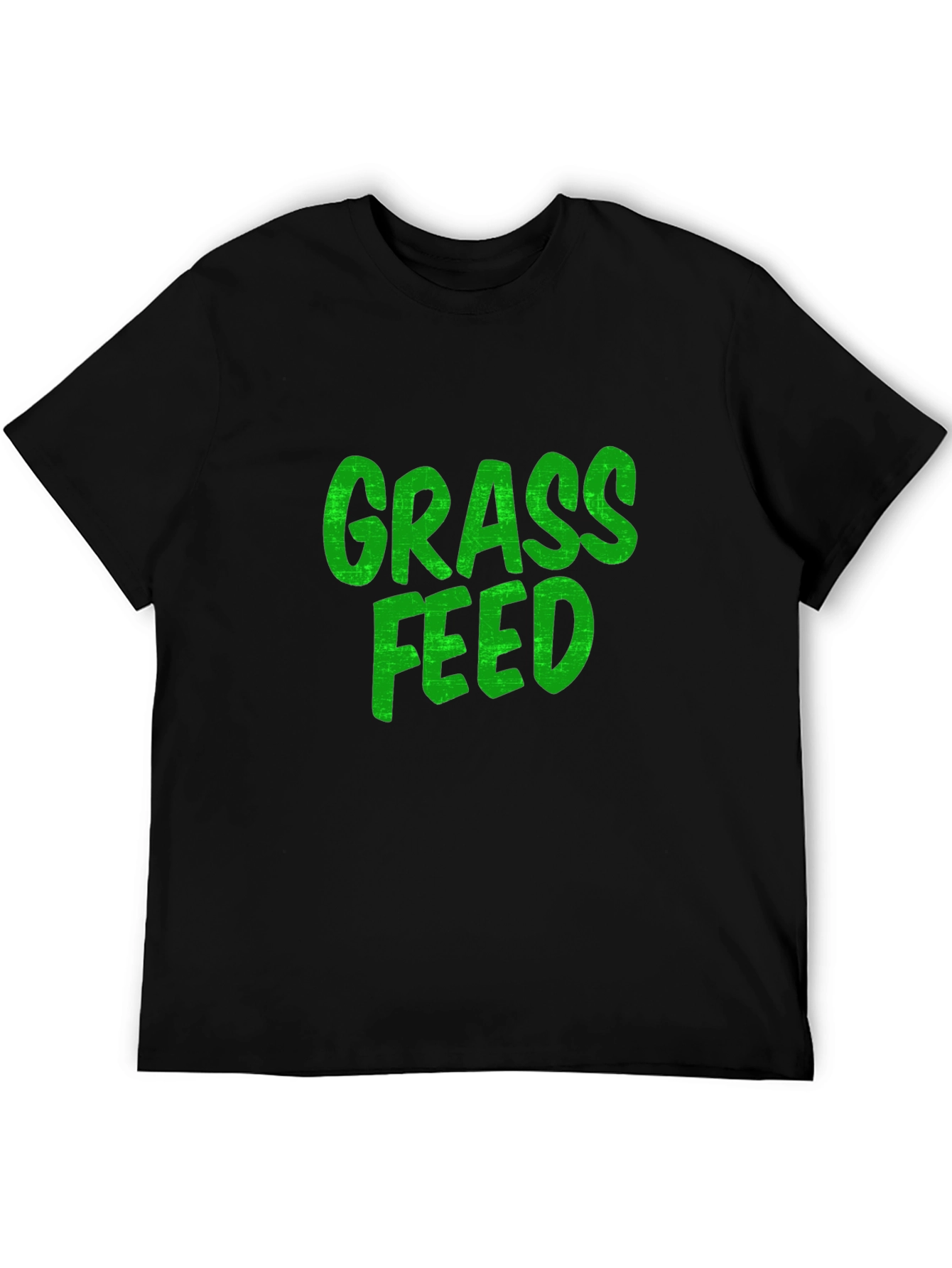 Grass Feed Green Text Black Cotton T-Shirt