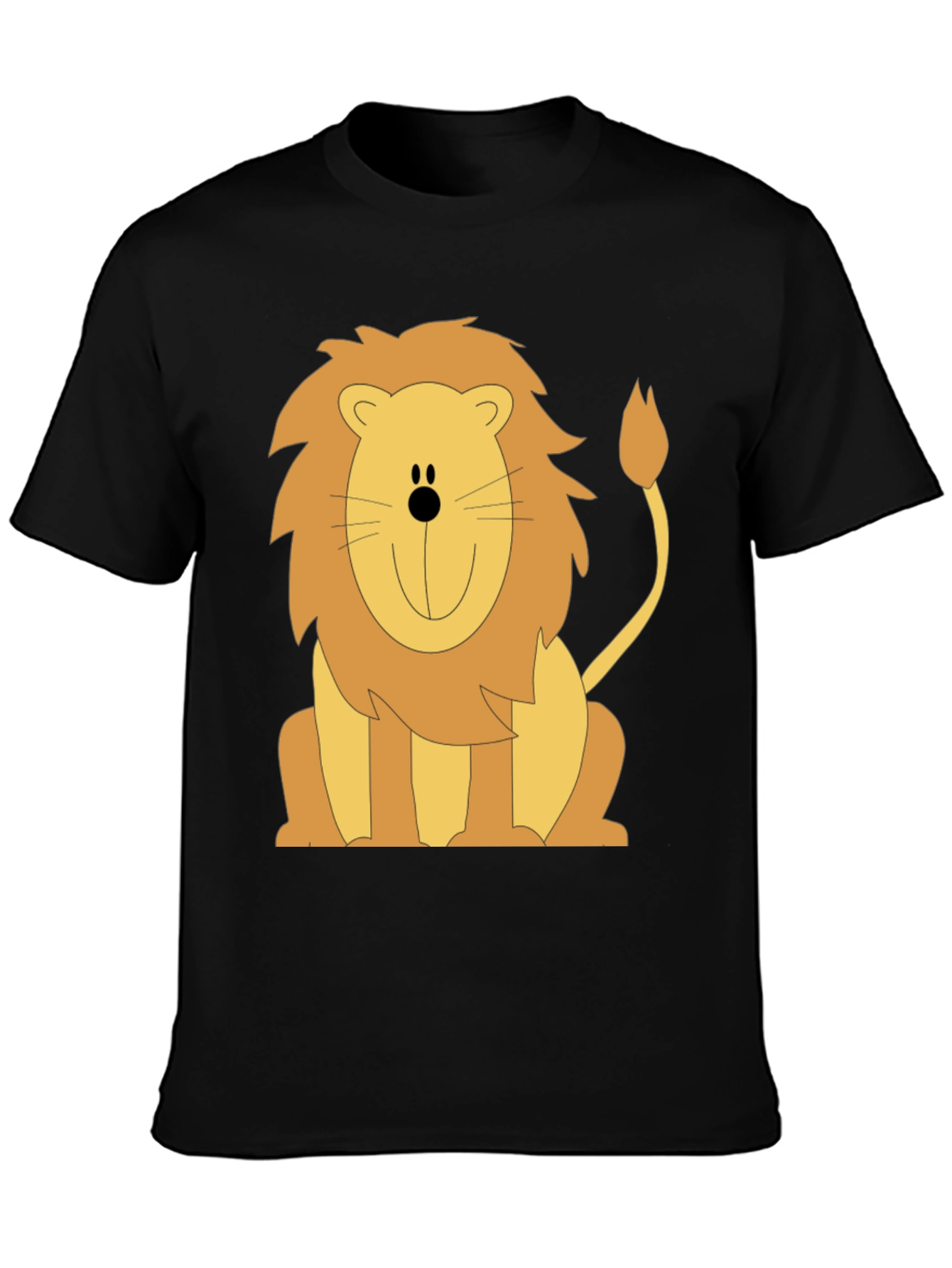 Cartoon Lion Graphic T-Shirt - Black Cotton Tee
