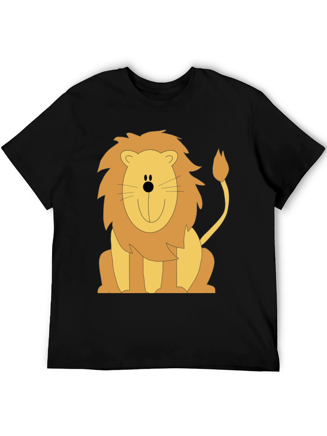 Cartoon Lion Graphic T-Shirt - Black Cotton Tee