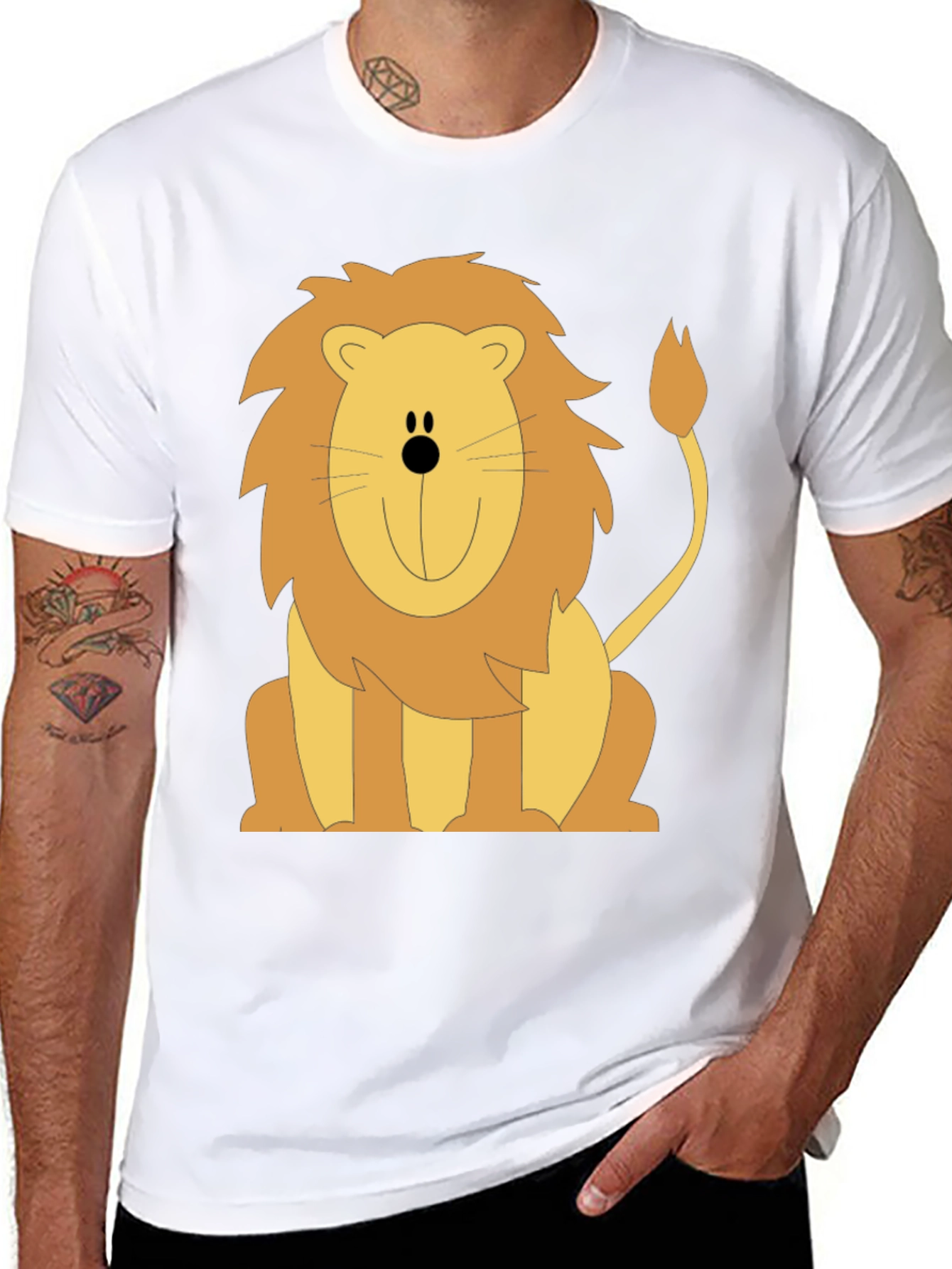 Cartoon Lion Graphic T-Shirt - Black Cotton Tee