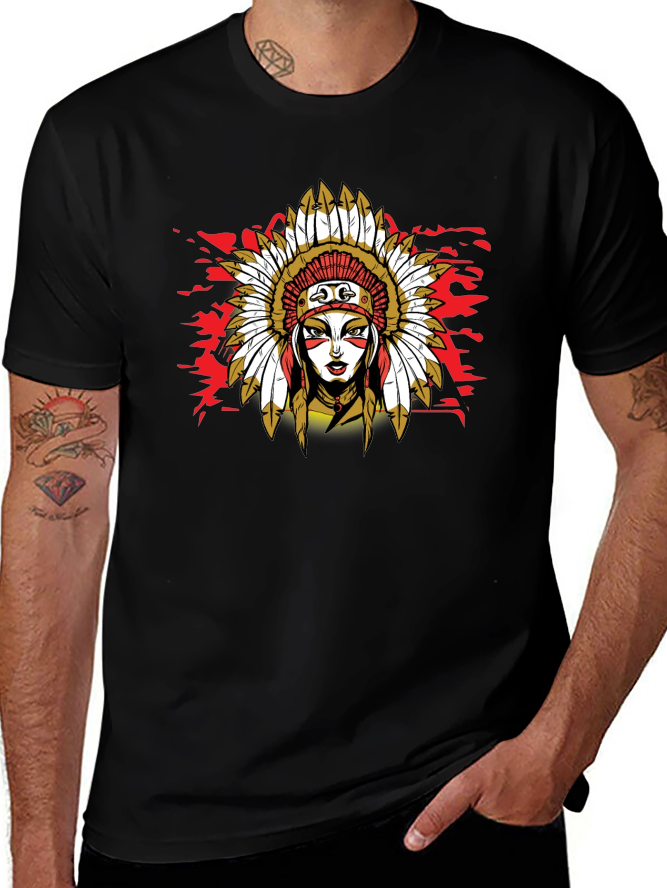 Native American Headdress Black T-Shirt