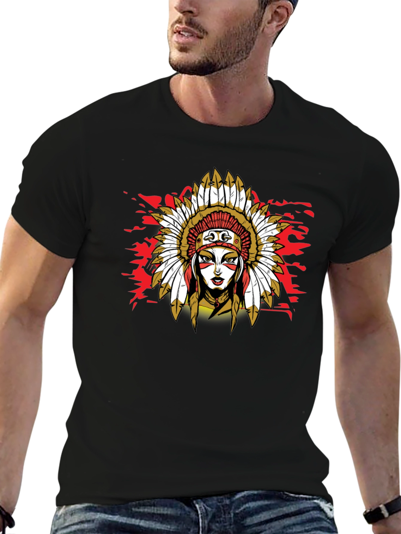 Native American Headdress Black T-Shirt