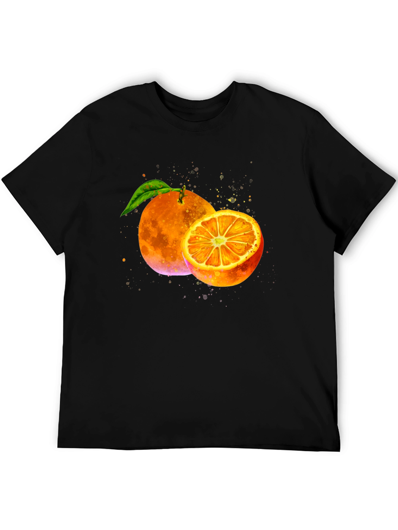 Orange Graphic Print Black T-Shirt