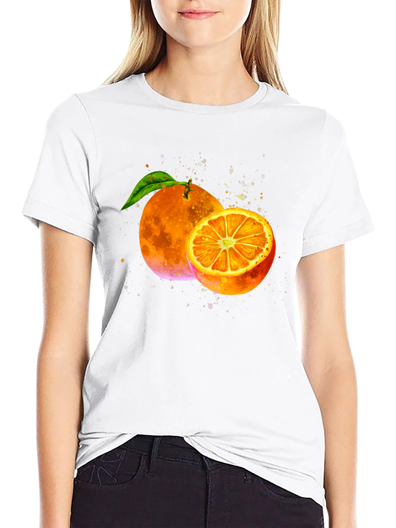 Orange Graphic Print Black T-Shirt