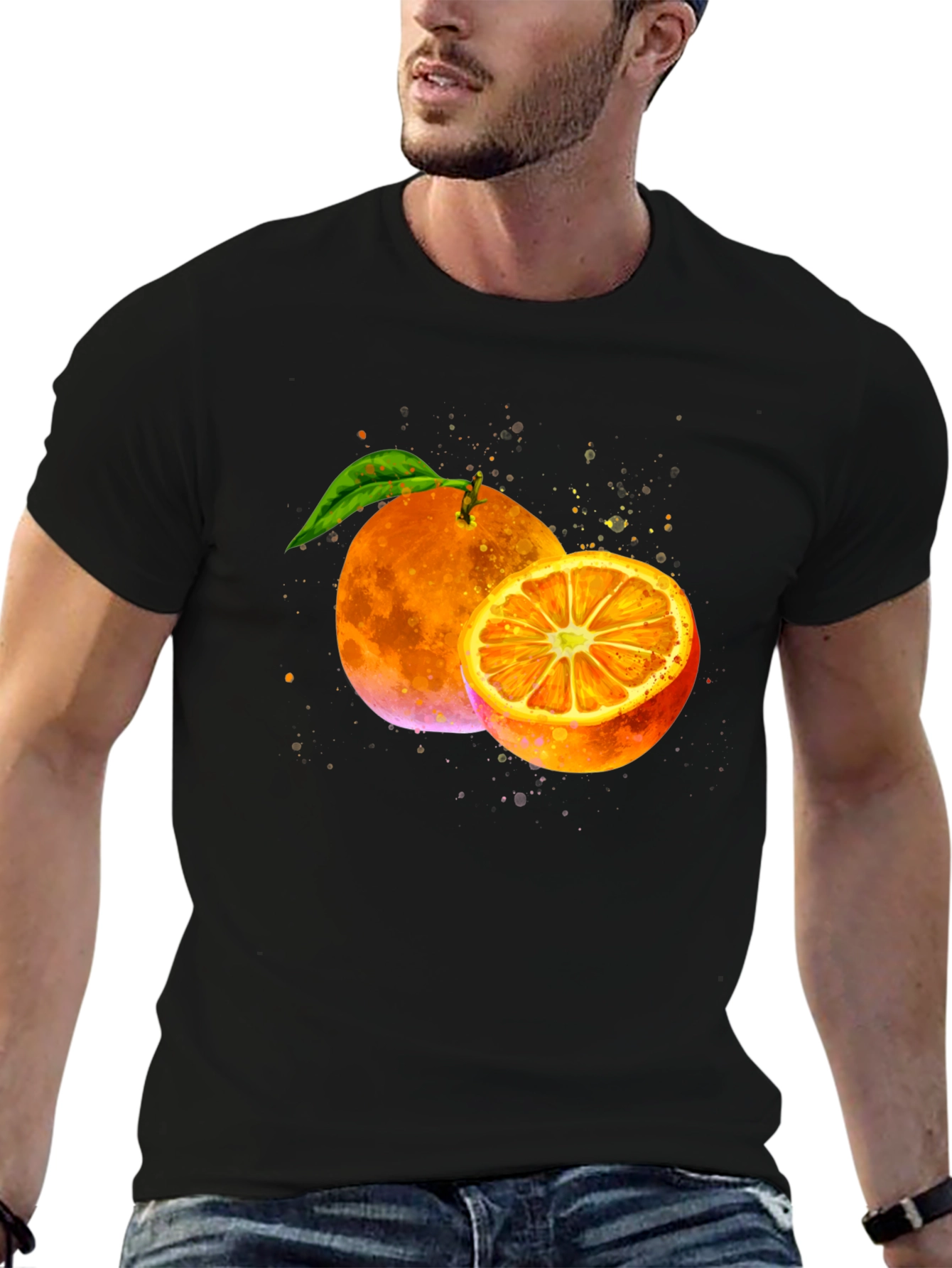 Orange Graphic Print Black T-Shirt