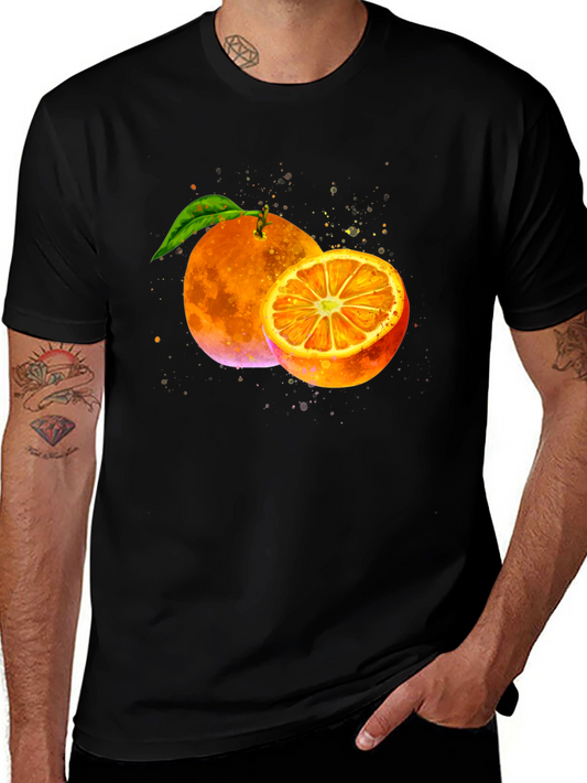 Orange Graphic Print Black T-Shirt