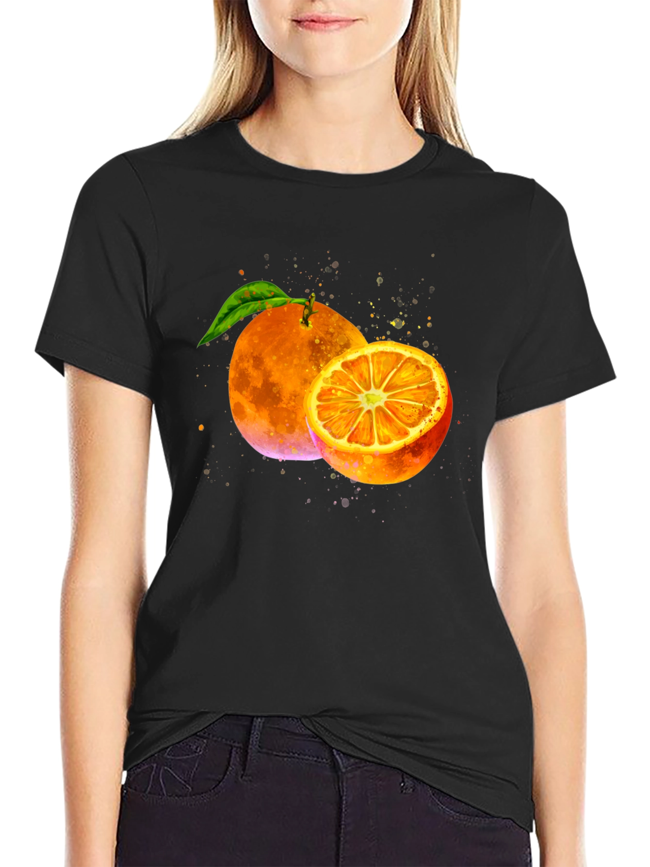 Orange Graphic Print Black T-Shirt