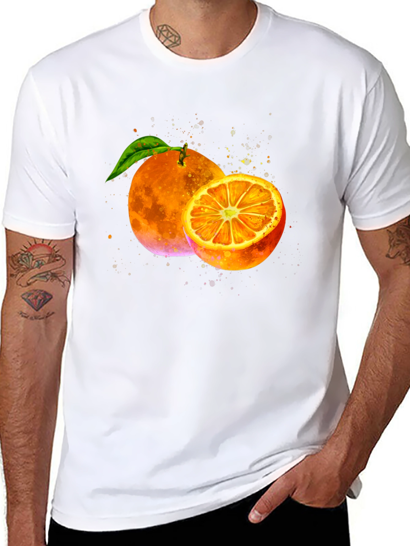 Orange Graphic Print Black T-Shirt