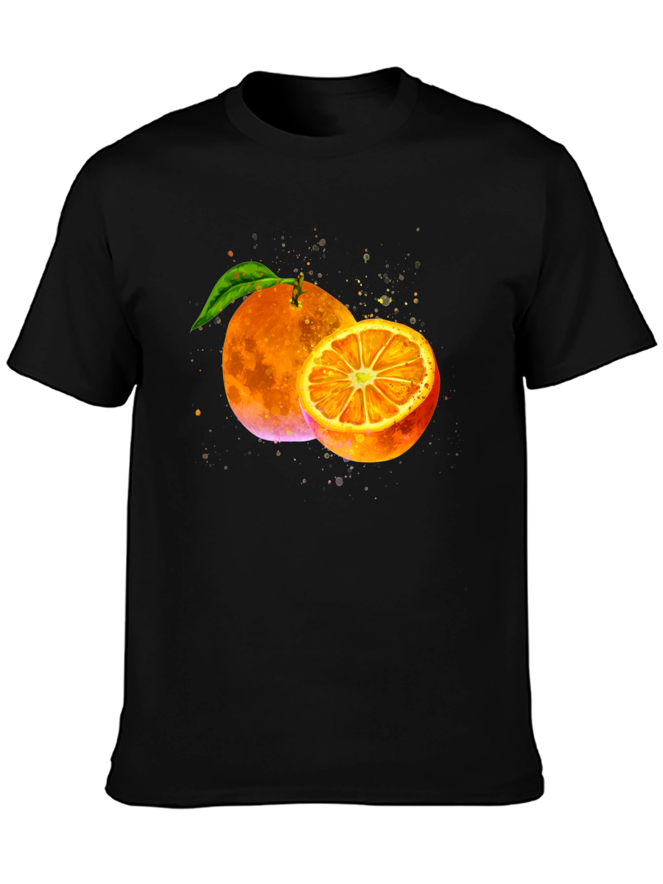 Orange Graphic Print Black T-Shirt
