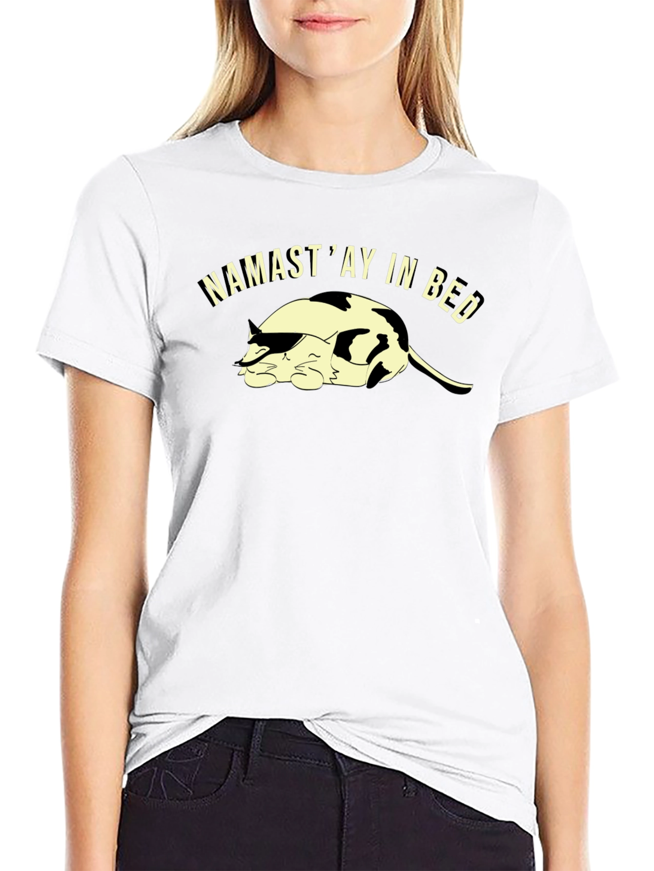 Namastay in Bed Cat Graphic T-Shirt