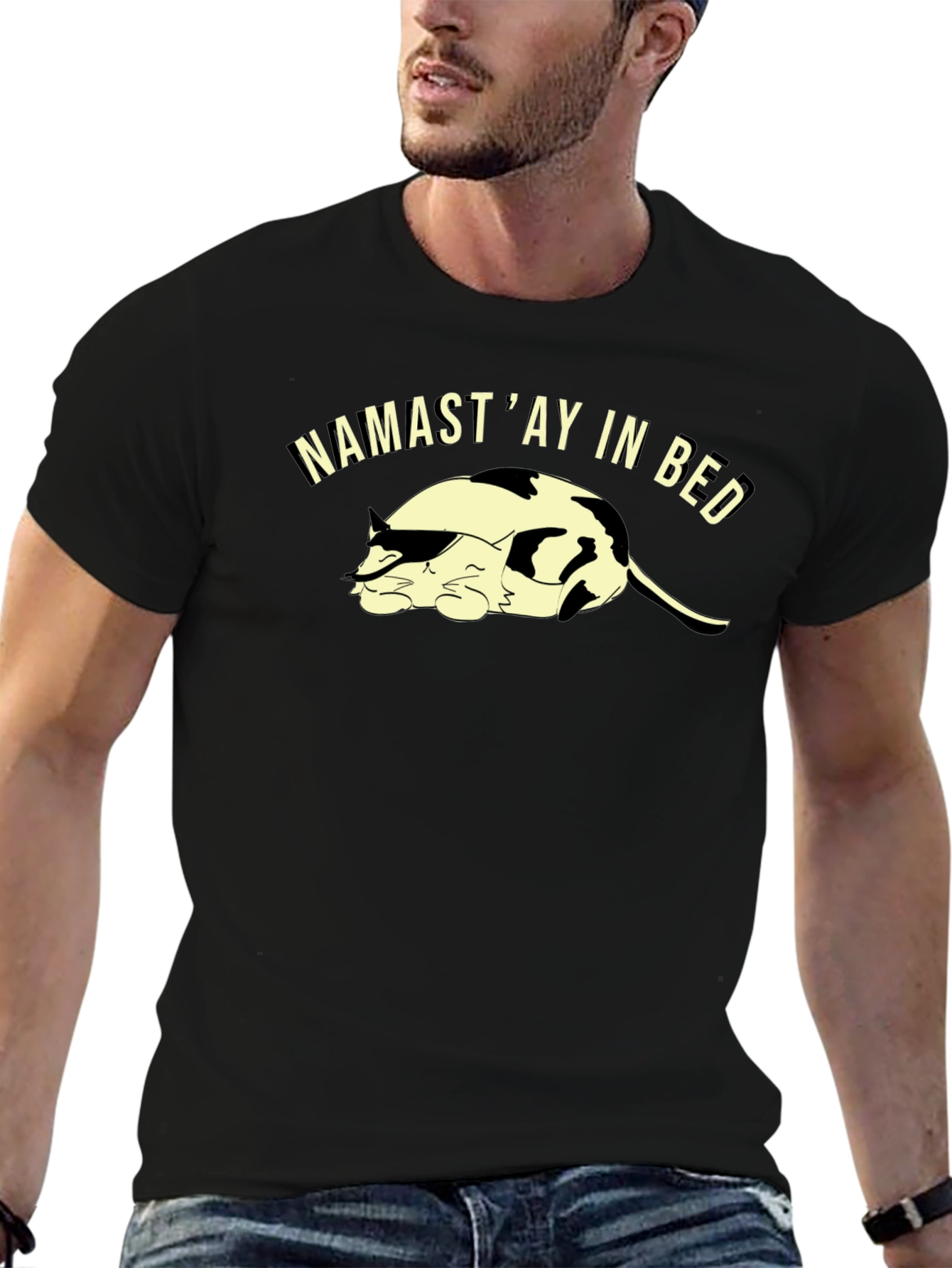 Namastay in Bed Cat Graphic T-Shirt