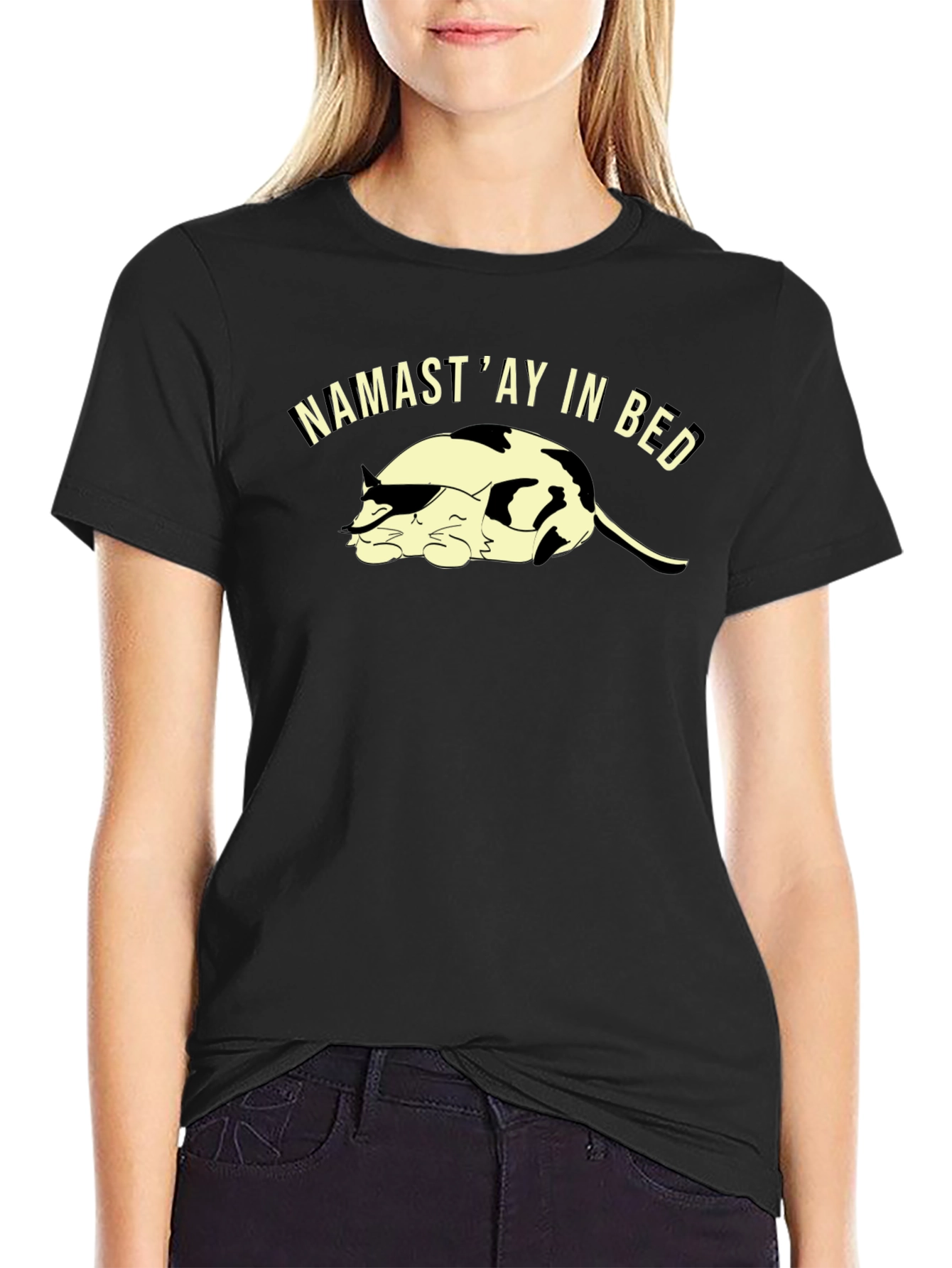 Namastay in Bed Cat Graphic T-Shirt