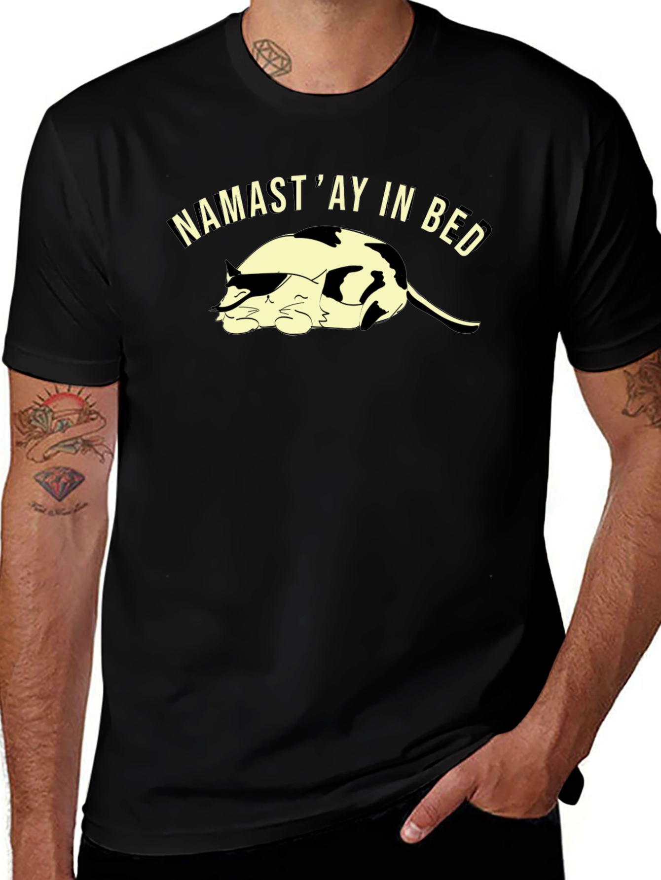 Namastay in Bed Cat Graphic T-Shirt