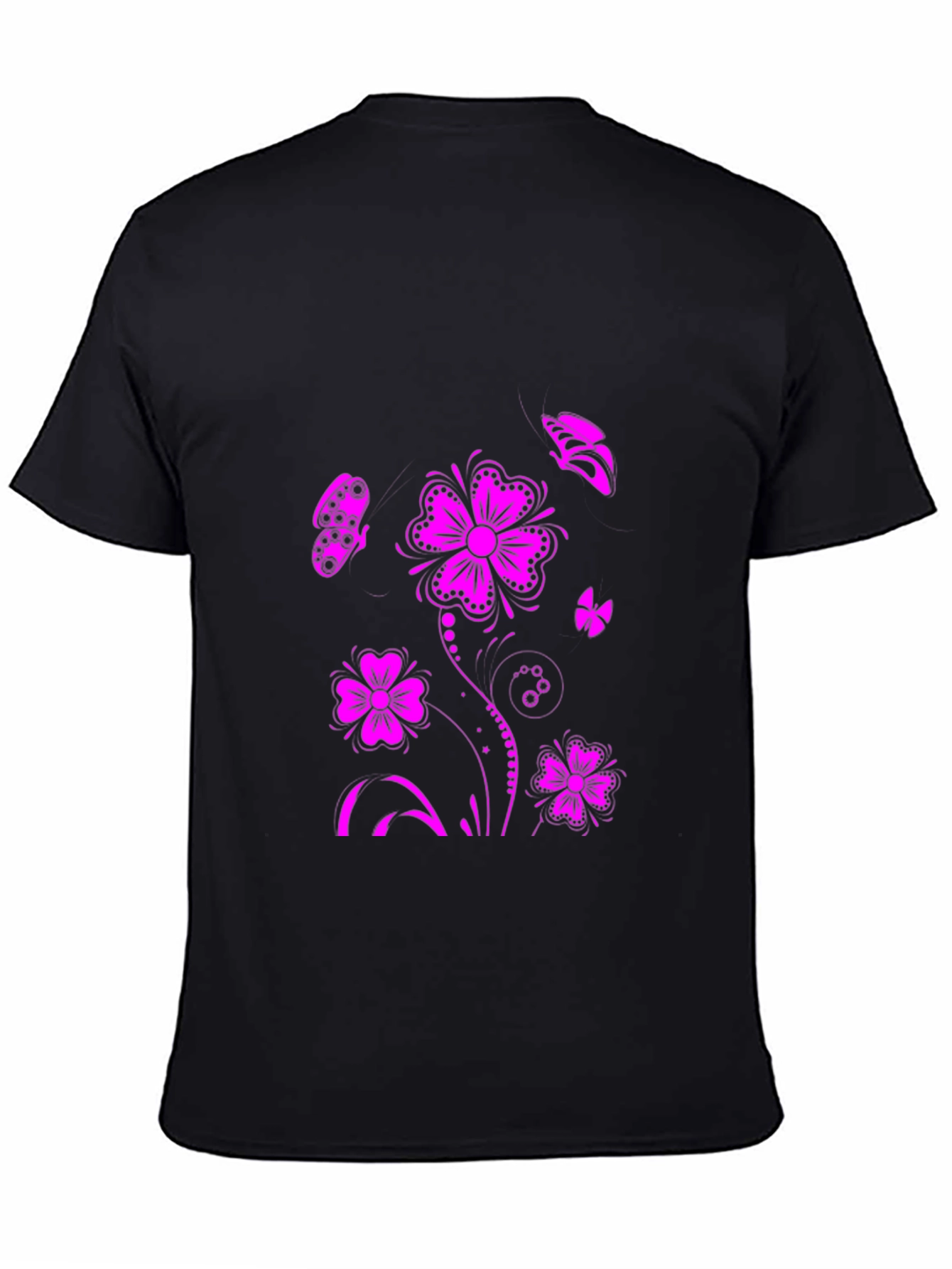 Floral Butterfly Graphic T-Shirt - Black